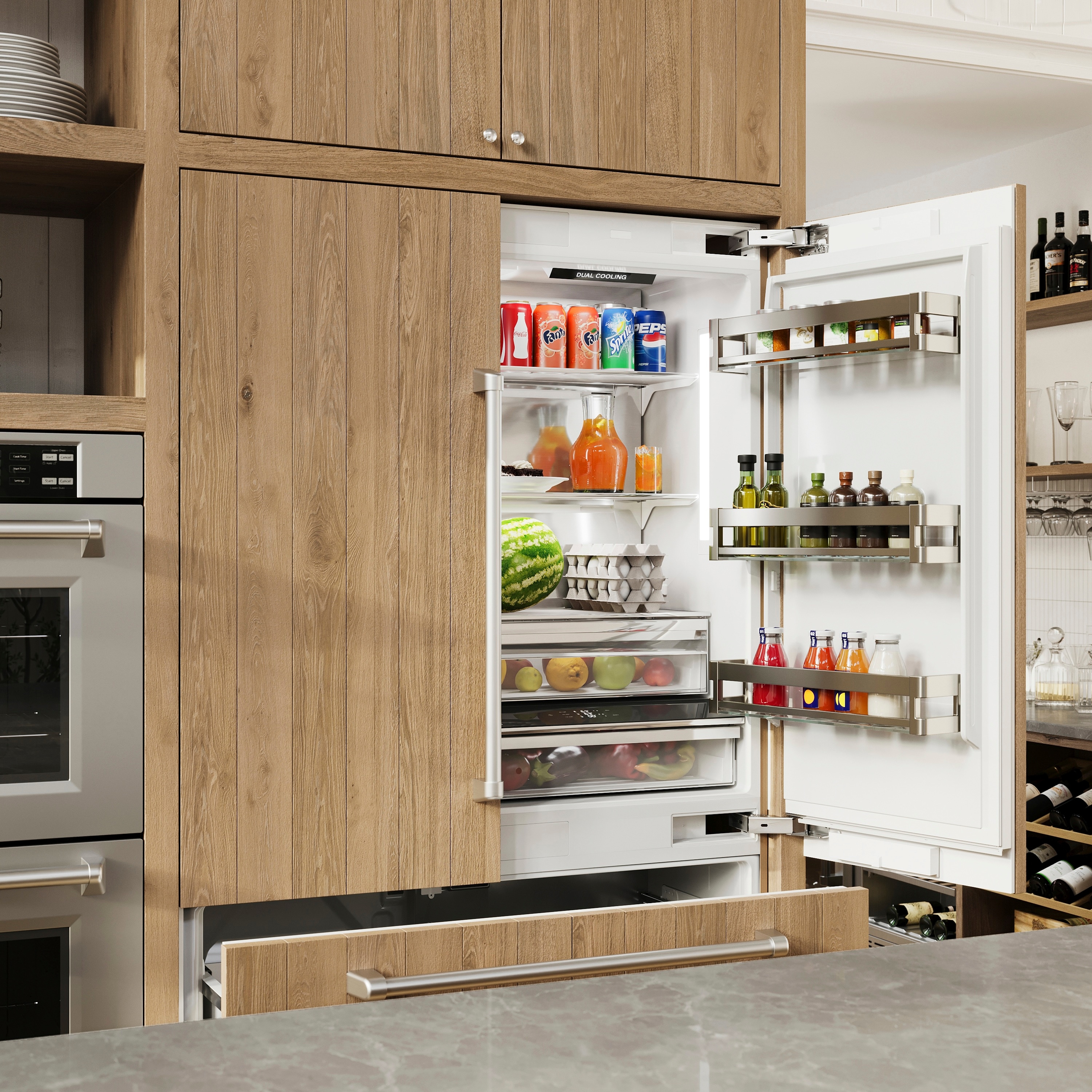Refrigerador empotrado francés de tres puertas con dispensador de hielo y agua, de 19.6 pies cúbicos, panel personalizable - Certificado ENERGY STAR RBIV-36 de ZLINE KITCHEN & BATH