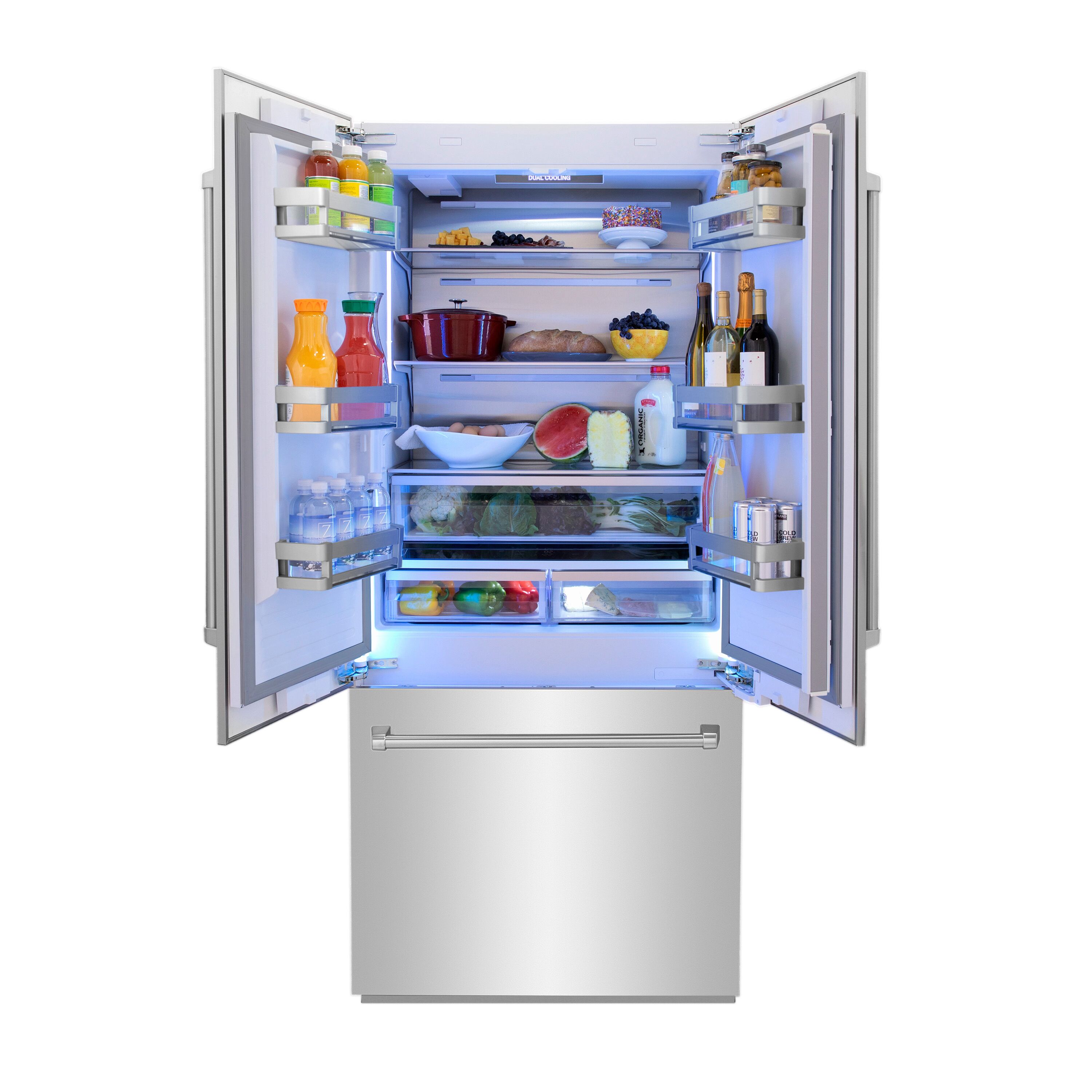 Refrigerador empotrado francés de tres puertas con dispensador de hielo y agua, de 19.6 pies cúbicos, panel personalizable - Certificado ENERGY STAR RBIV-36 de ZLINE KITCHEN & BATH