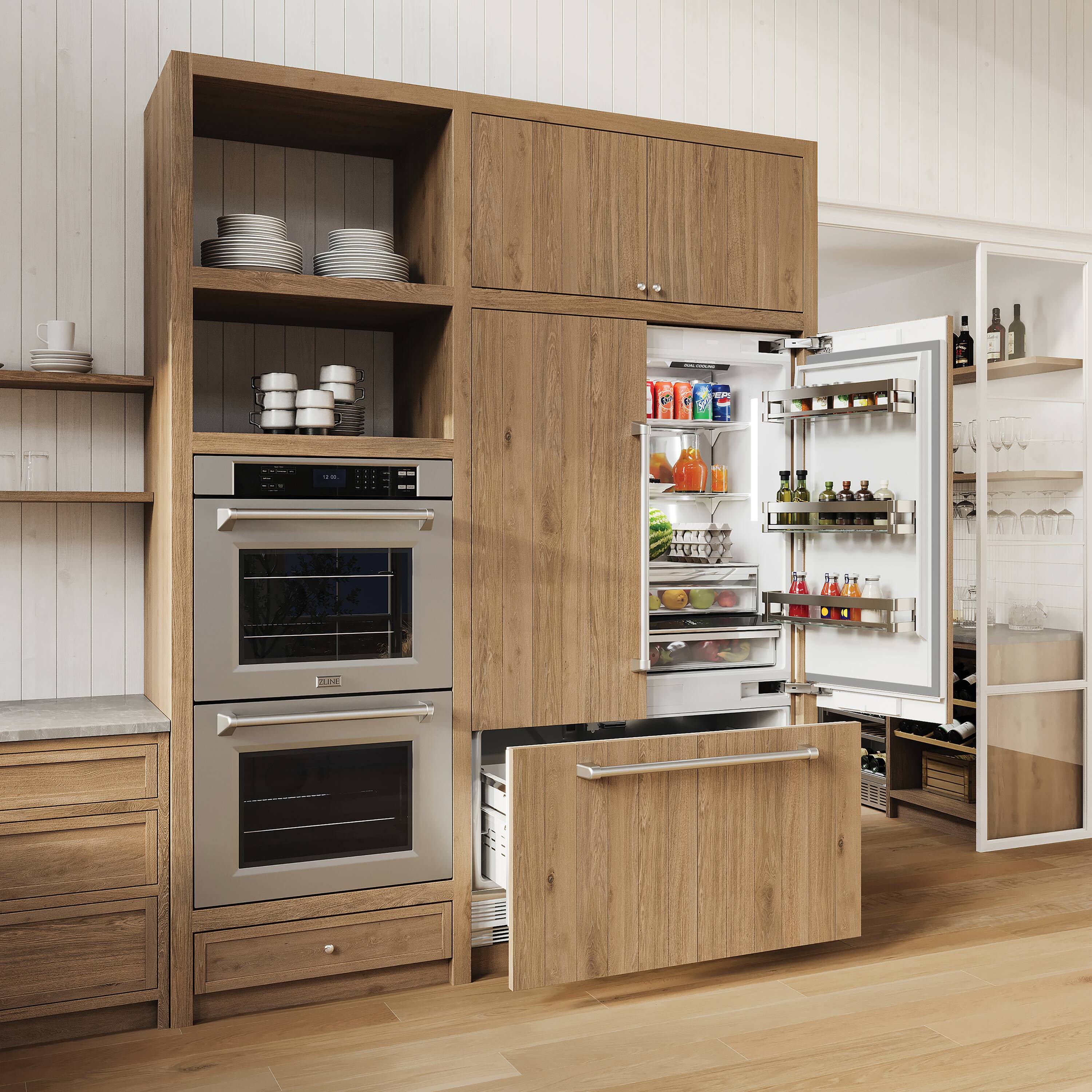 Refrigerador empotrado francés de tres puertas con dispensador de hielo y agua, de 19.6 pies cúbicos, panel personalizable - Certificado ENERGY STAR RBIV-36 de ZLINE KITCHEN & BATH