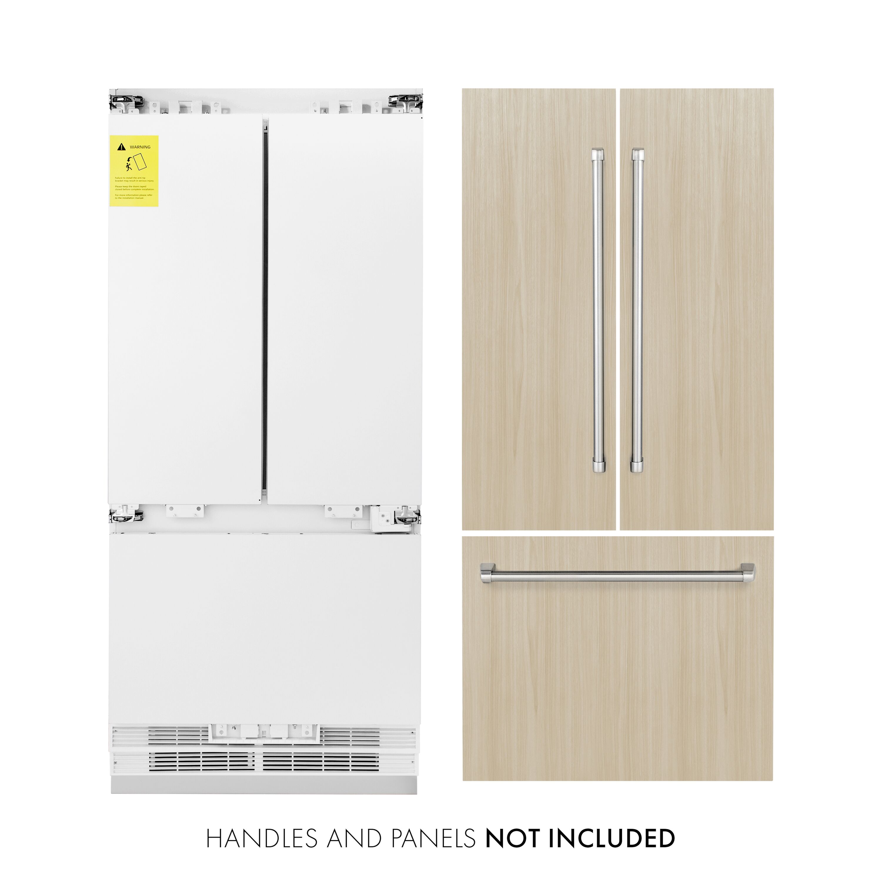 Refrigerador empotrado francés de tres puertas con dispensador de hielo y agua, de 19.6 pies cúbicos, panel personalizable - Certificado ENERGY STAR RBIV-36 de ZLINE KITCHEN & BATH