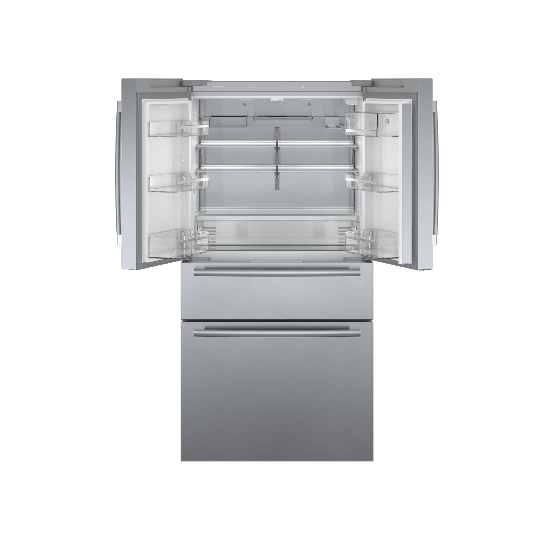 Refrigerador estilo francés de 4 puertas Bosch Serie 800 de 21 pies cúbicos con fabricador de hielo (acero inoxidable) certificado por ENERGY STAR - Profundidad de mostrador B36CL80SNS