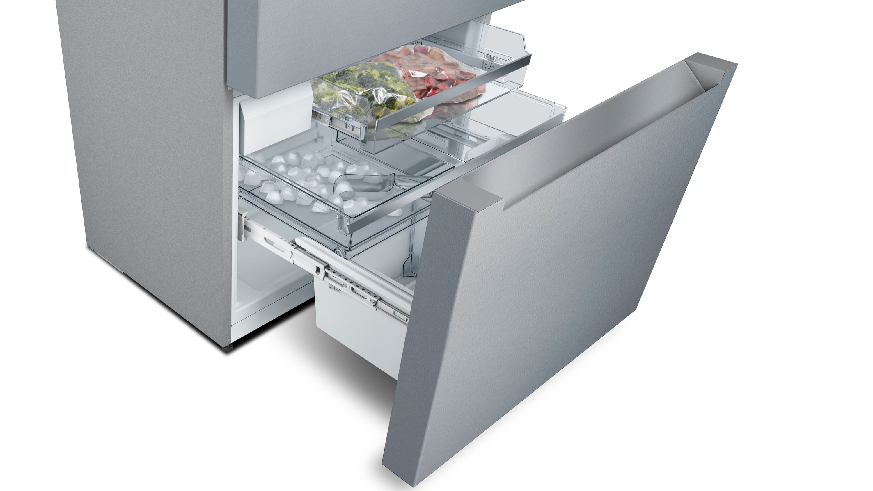 Refrigerador Francés de 4 puertas de profundidad de mostrador Bosch Serie 800 de 21 pies cúbicos con fabricador de hielo y dispensador de agua (acero inoxidable) Certificado ENERGY STAR B36CL80ENS