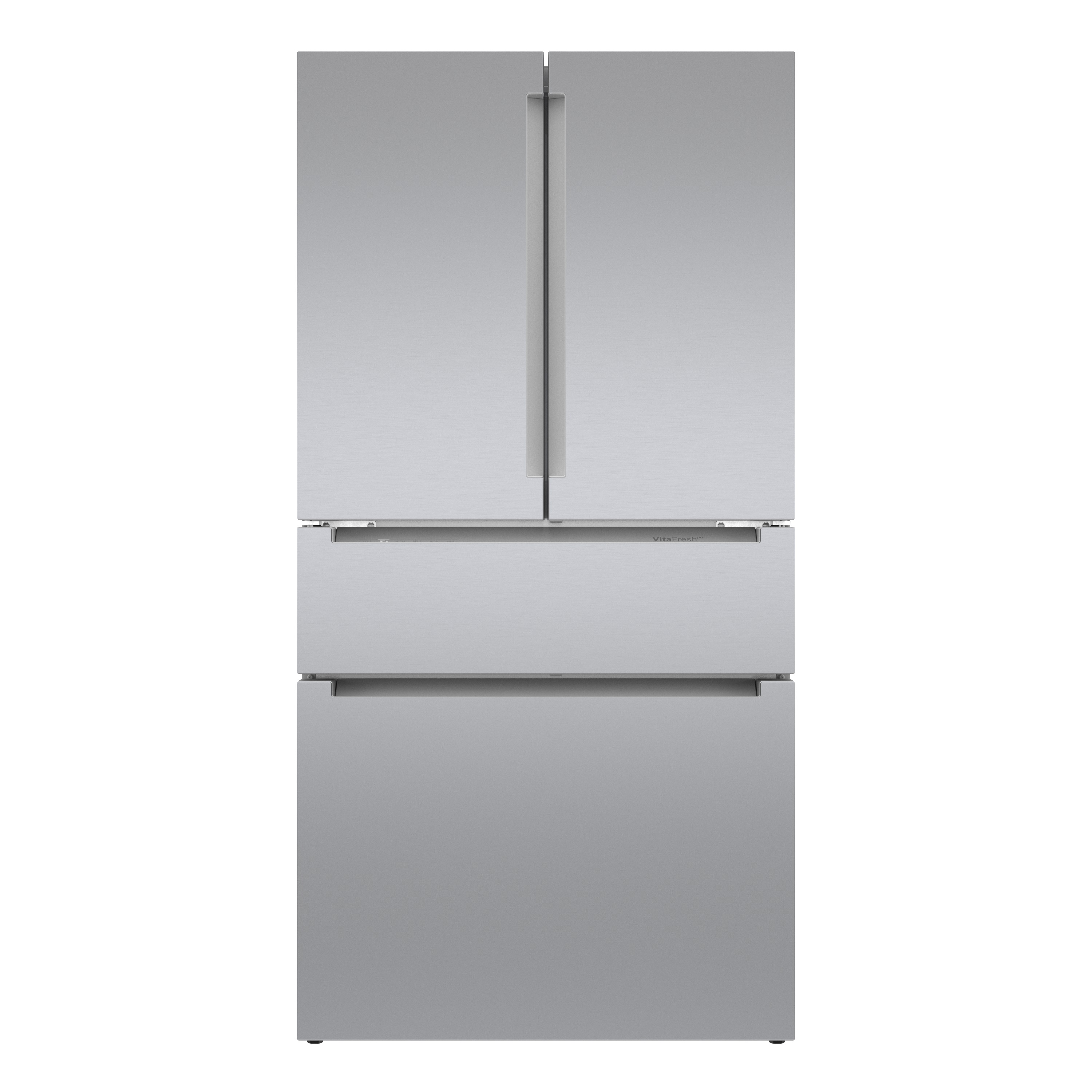Refrigerador Francés de 4 puertas de profundidad de mostrador Bosch Serie 800 de 21 pies cúbicos con fabricador de hielo y dispensador de agua (acero inoxidable) Certificado ENERGY STAR B36CL80ENS