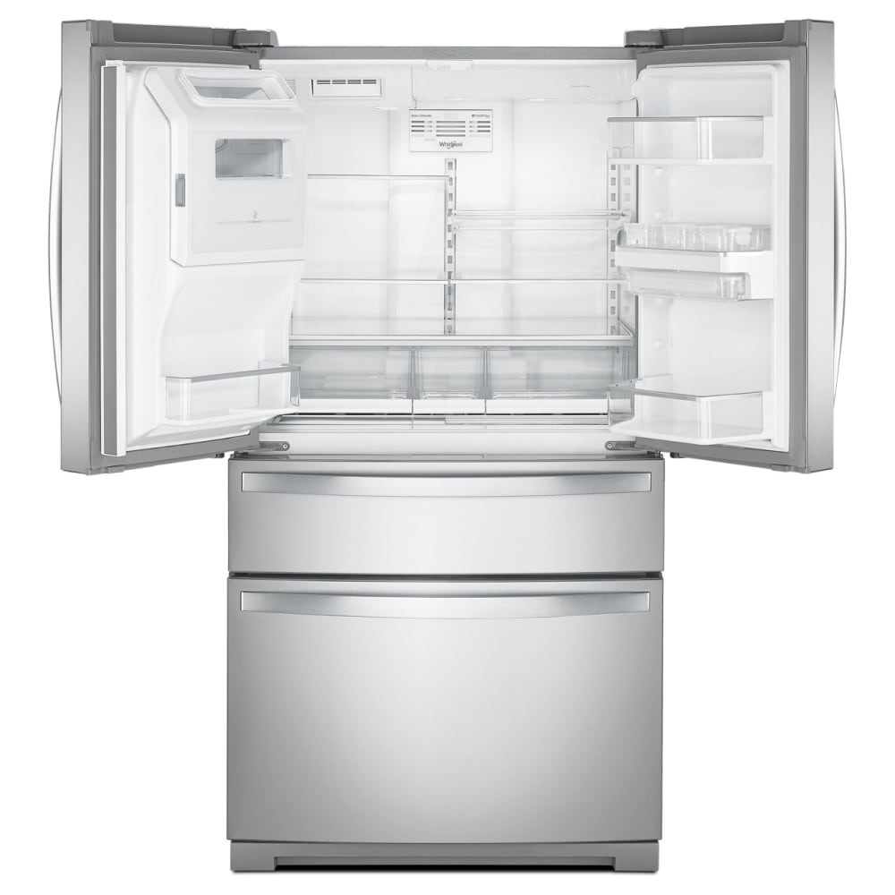 Refrigerador francés de 4 puertas de 26 pies cúbicos de profundidad estándar de Whirlpool con fábrica de hielo y dispensador de agua y hielo (Acero inoxidable resistente a las huellas dactilares) WRMF7736PZ