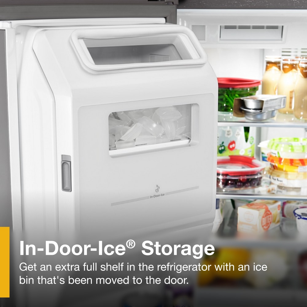 Refrigerador francés de 4 puertas de 26 pies cúbicos de profundidad estándar de Whirlpool con fábrica de hielo y dispensador de agua y hielo (Acero inoxidable resistente a las huellas dactilares) WRMF7736PZ