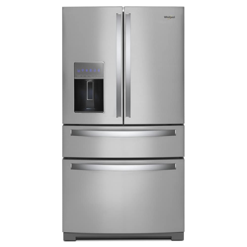 Refrigerador francés de 4 puertas de 26 pies cúbicos de profundidad estándar de Whirlpool con fábrica de hielo y dispensador de agua y hielo (Acero inoxidable resistente a las huellas dactilares) WRMF7736PZ