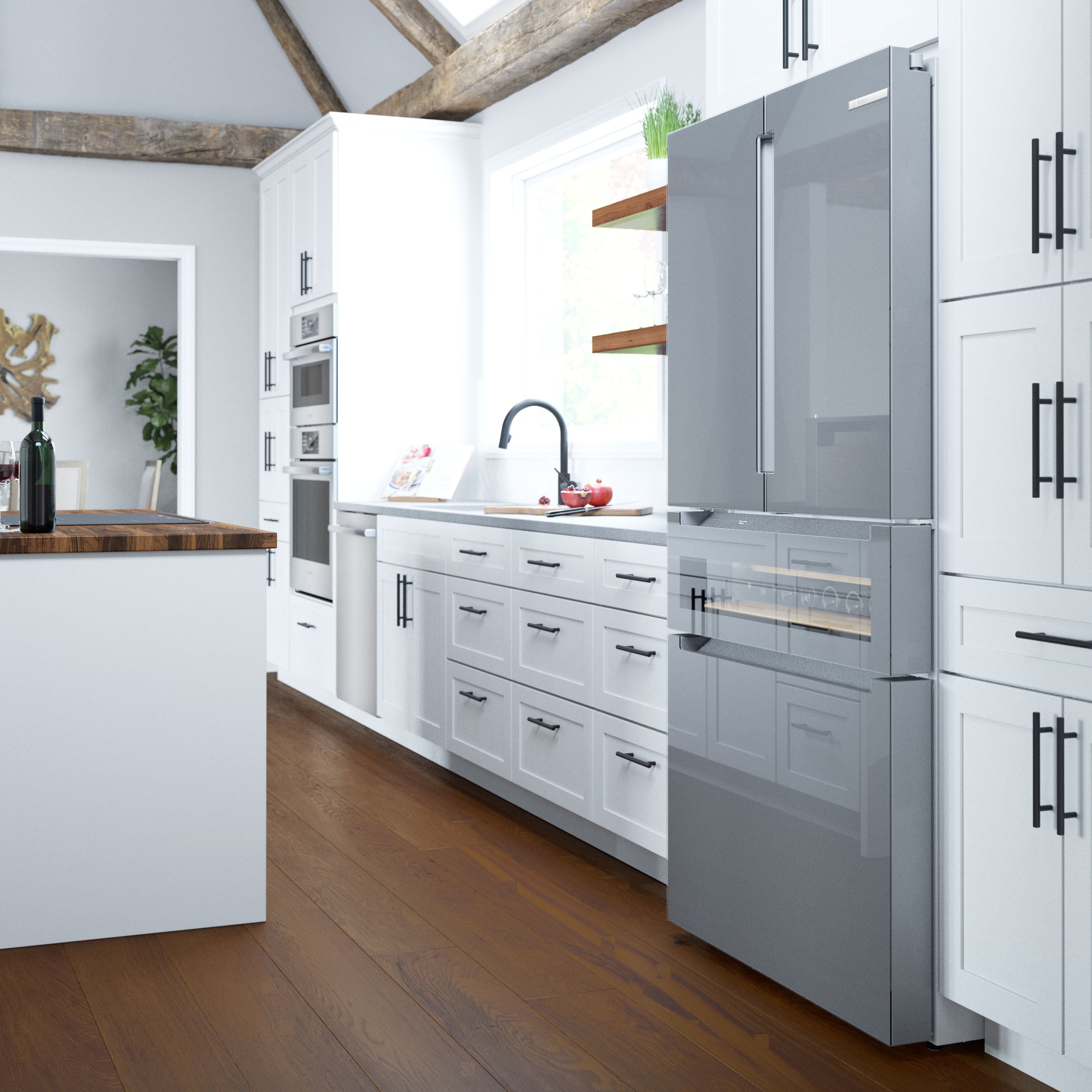 Refrigerador Bosch de Puerta Francesa de 4 Puertas de la Serie 800 de 21 pies cúbicos con Fabricador de Hielo (Acero Inoxidable) Certificado ENERGY STAR B36CL81ENG