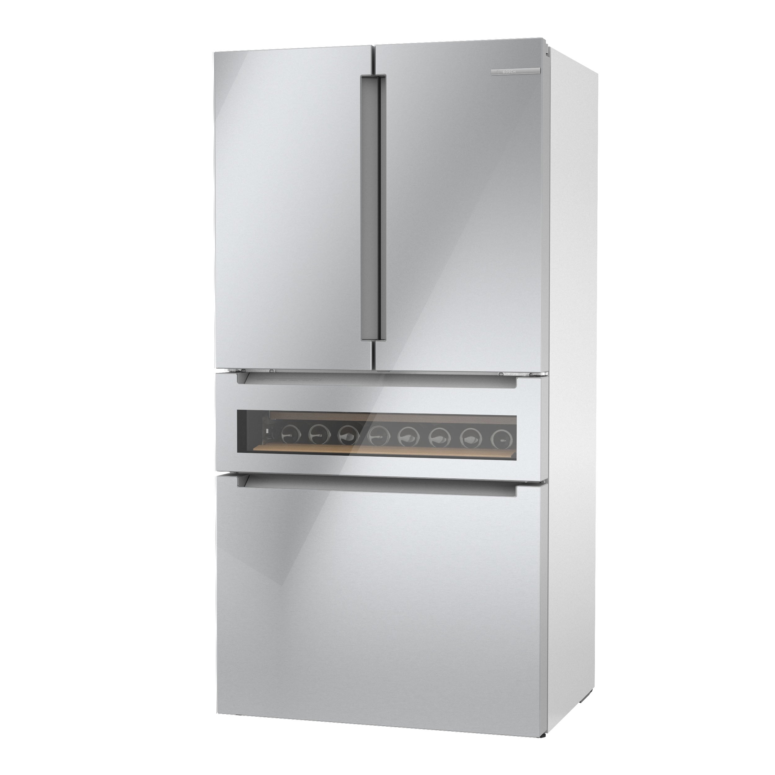 Refrigerador Bosch de Puerta Francesa de 4 Puertas de la Serie 800 de 21 pies cúbicos con Fabricador de Hielo (Acero Inoxidable) Certificado ENERGY STAR B36CL81ENG