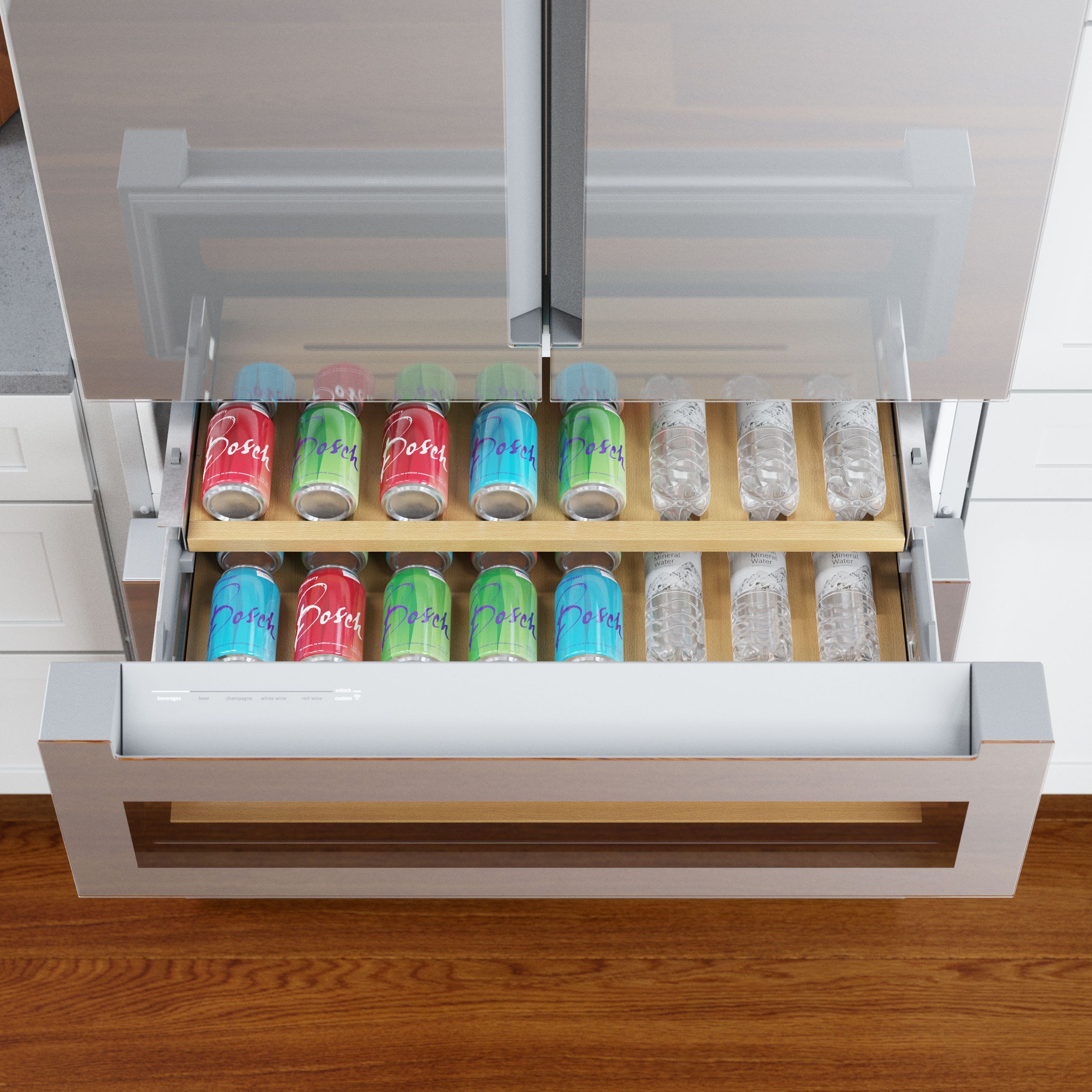 Refrigerador Bosch de Puerta Francesa de 4 Puertas de la Serie 800 de 21 pies cúbicos con Fabricador de Hielo (Acero Inoxidable) Certificado ENERGY STAR B36CL81ENG