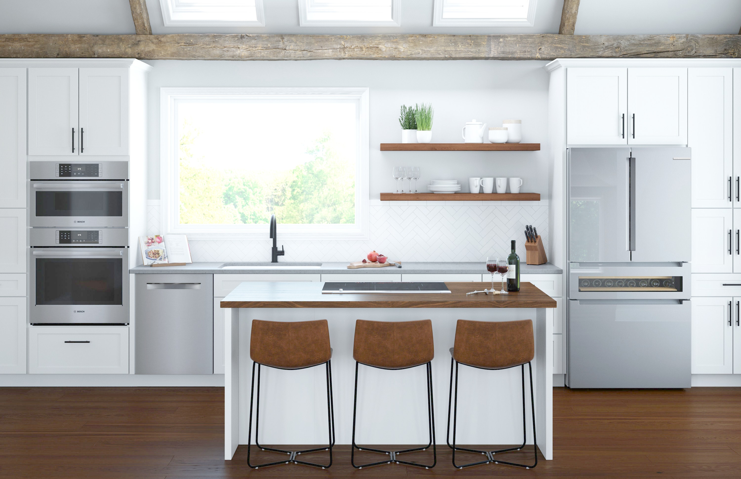 Refrigerador Bosch de Puerta Francesa de 4 Puertas de la Serie 800 de 21 pies cúbicos con Fabricador de Hielo (Acero Inoxidable) Certificado ENERGY STAR B36CL81ENG
