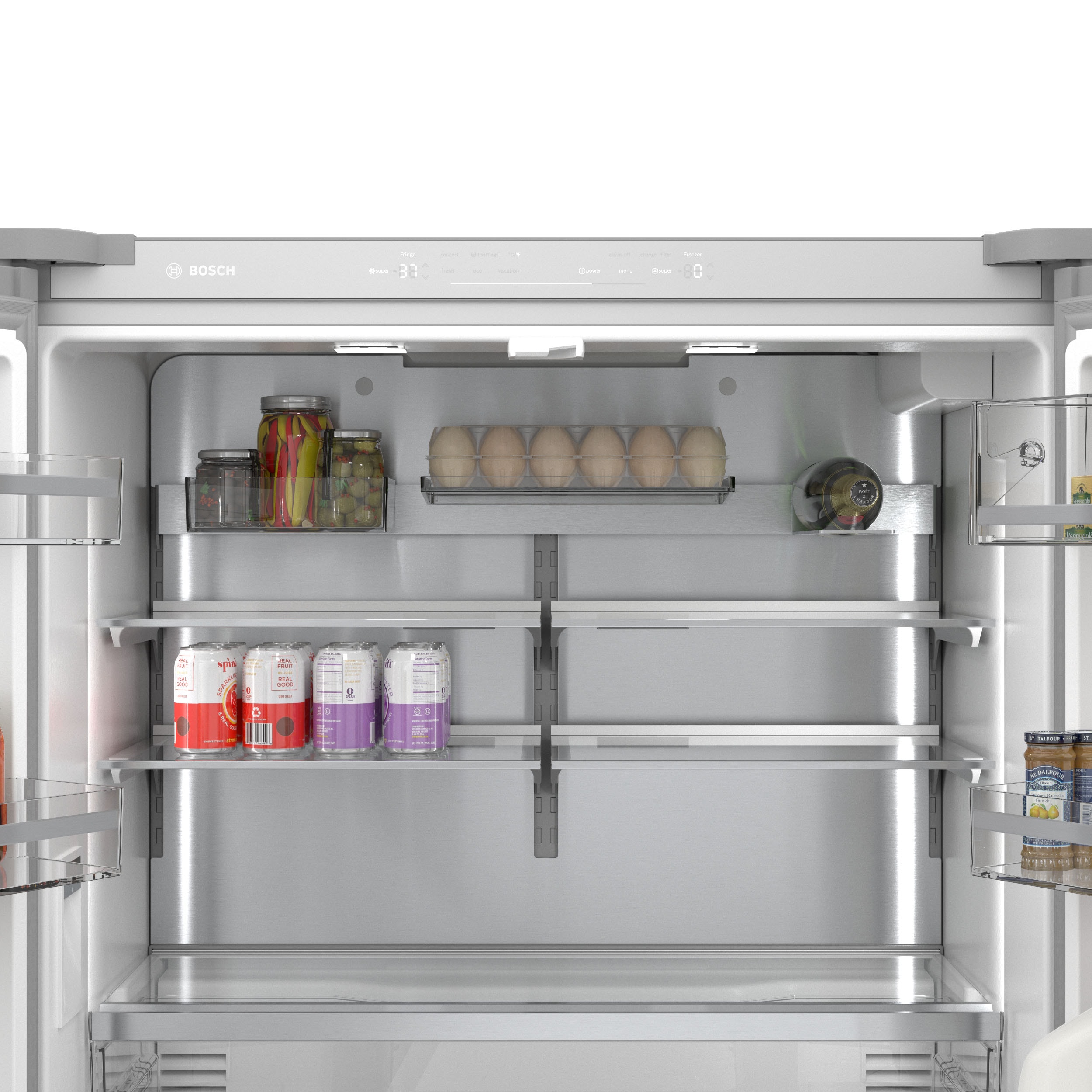 Refrigerador Bosch de Puerta Francesa de 4 Puertas de la Serie 800 de 21 pies cúbicos con Fabricador de Hielo (Acero Inoxidable) Certificado ENERGY STAR B36CL81ENG