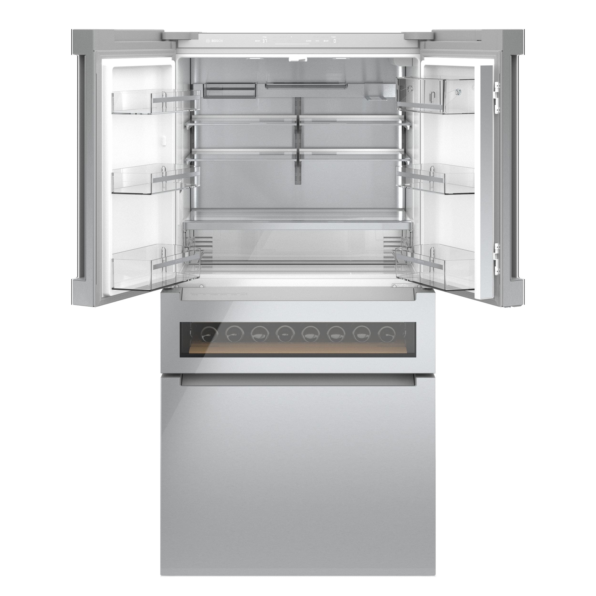 Refrigerador Bosch de Puerta Francesa de 4 Puertas de la Serie 800 de 21 pies cúbicos con Fabricador de Hielo (Acero Inoxidable) Certificado ENERGY STAR B36CL81ENG