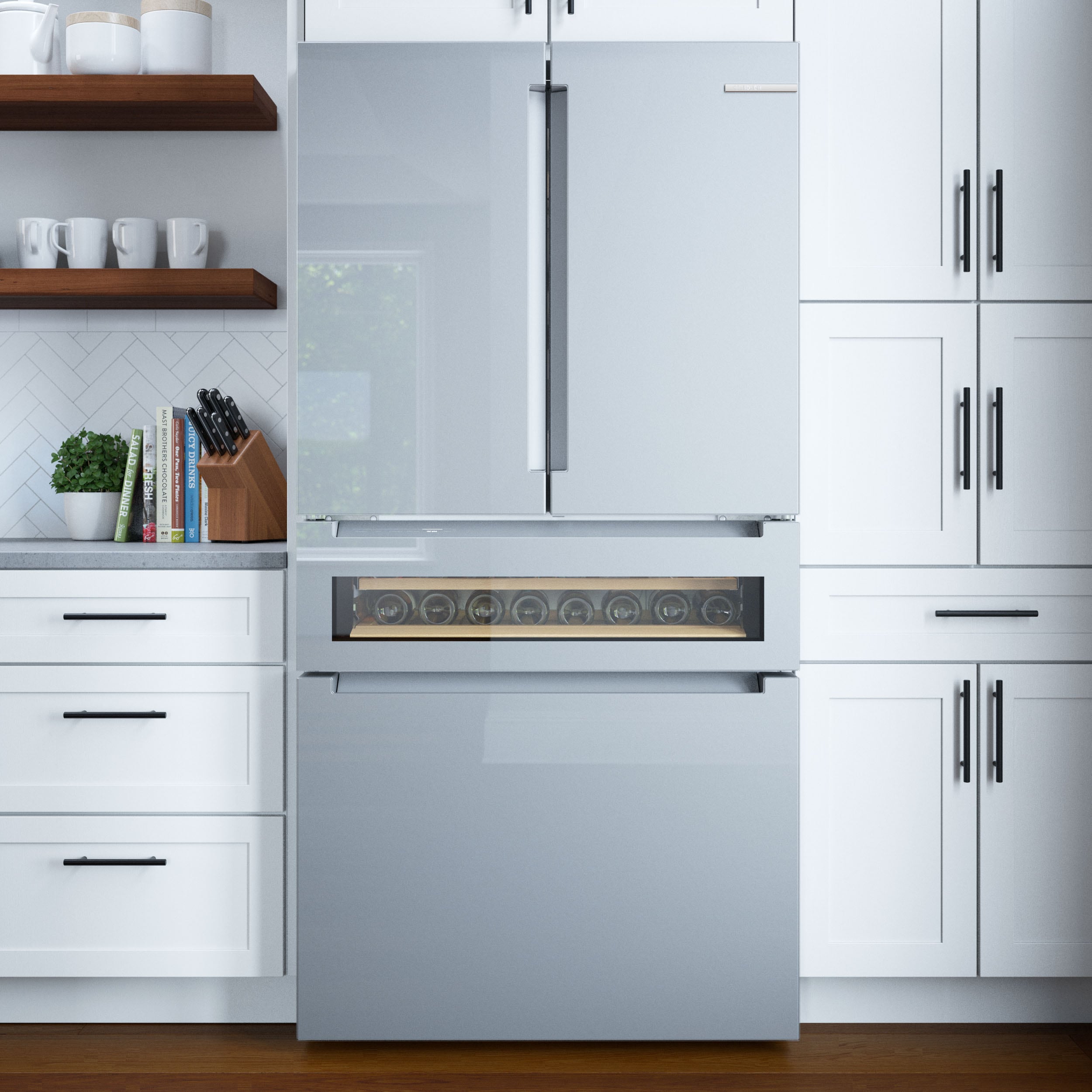Refrigerador Bosch de Puerta Francesa de 4 Puertas de la Serie 800 de 21 pies cúbicos con Fabricador de Hielo (Acero Inoxidable) Certificado ENERGY STAR B36CL81ENG