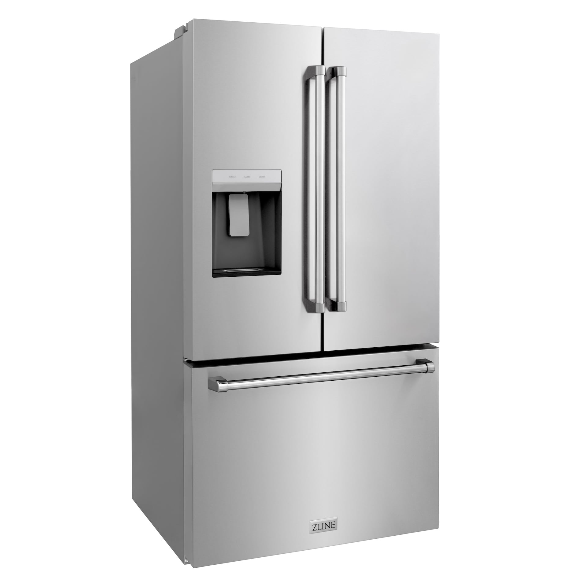 Refrigerador de puertas francesas de 3 puertas con doble fabricador de hielo y dispensador de agua y hielo (Acero inoxidable con mango de acero inoxidable) ENERGY STAR Certificado de ZLINE KITCHEN & BATH Profundidad estándar de 28.9 pies cúbicos RSM-W-36