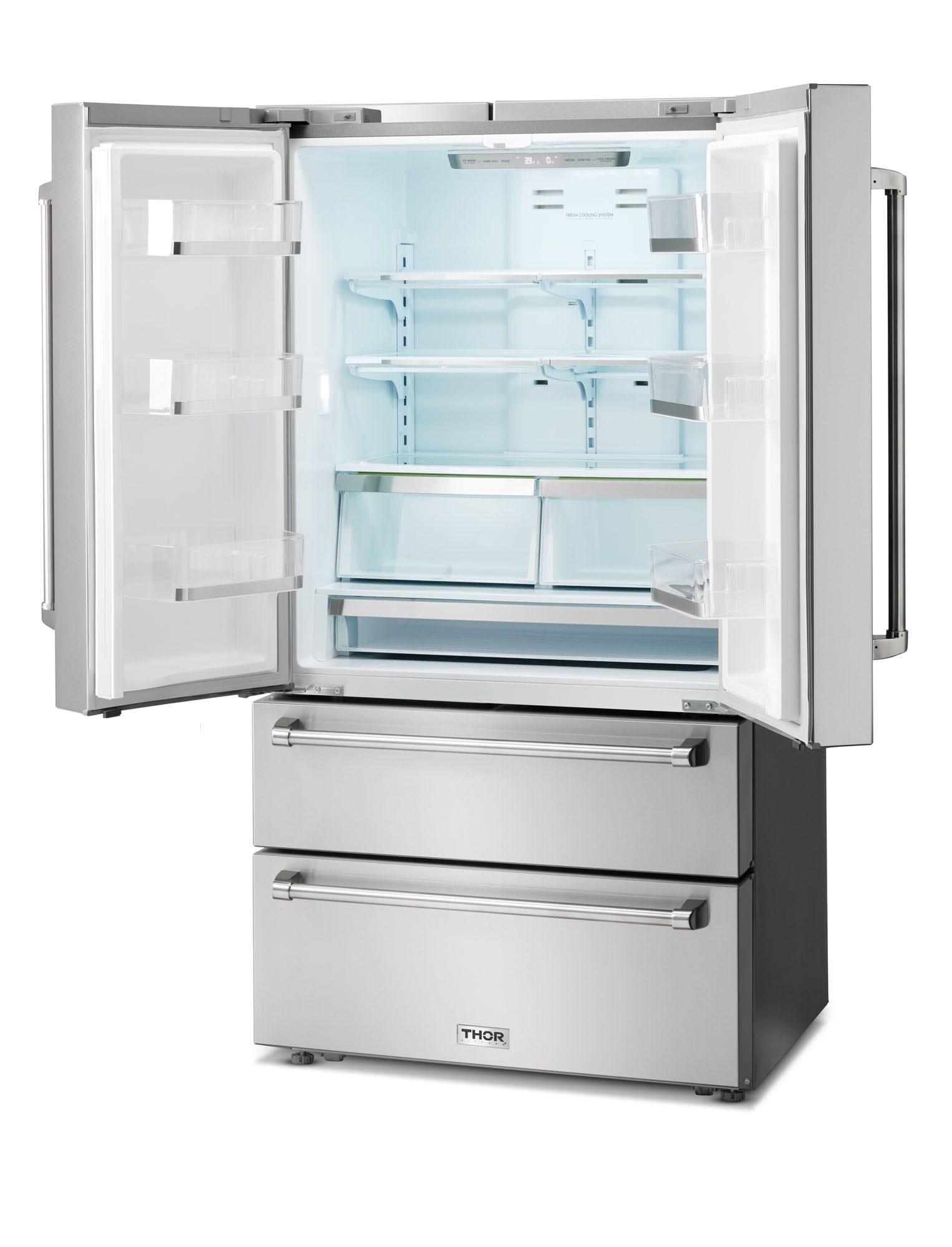 Refrigerador Francés de 4 puertas Thor Kitchen Counter-Depth de 22.5 pies cúbicos con dispensador de hielo (acero inoxidable) Certificado ENERGY STAR TRF3602