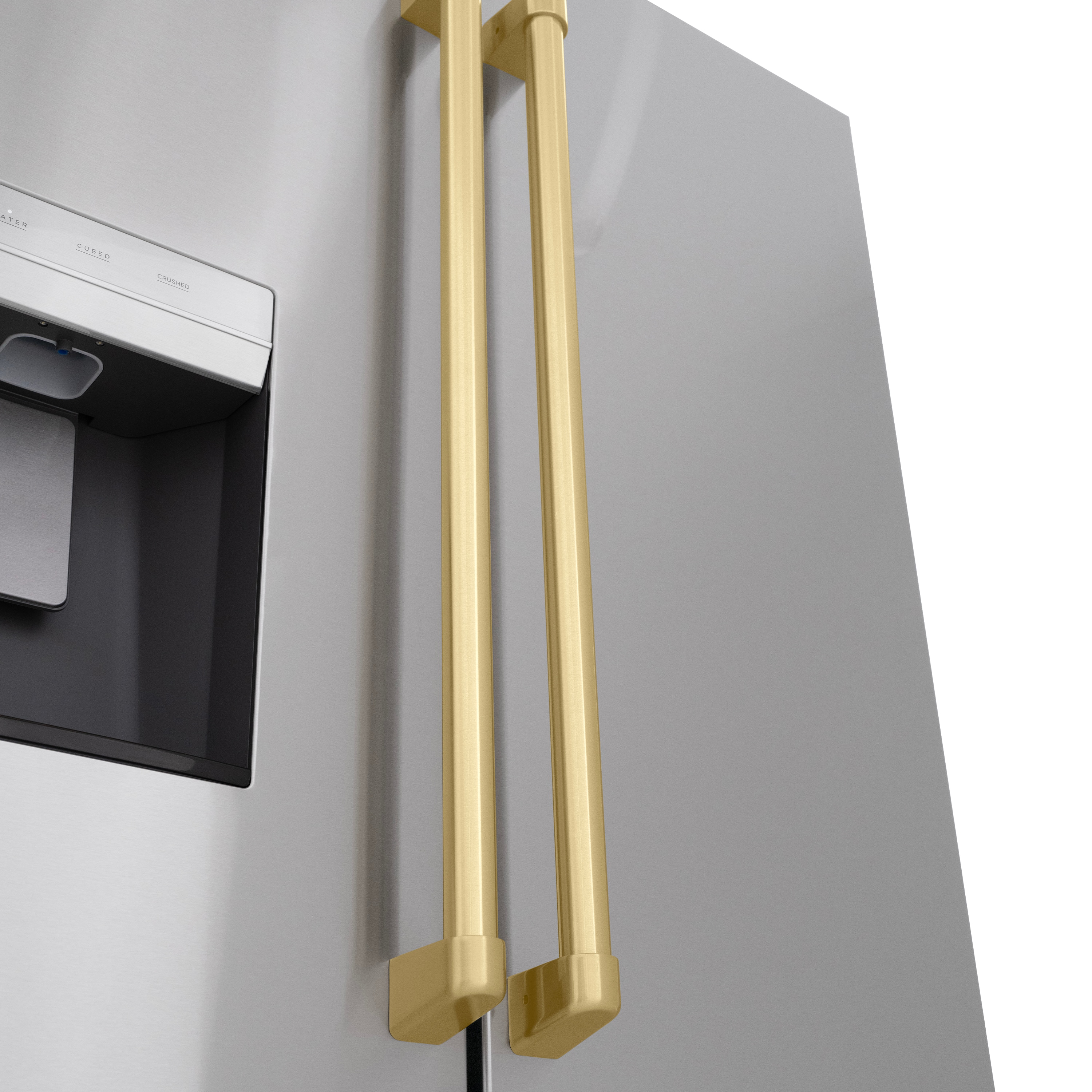 Refrigerador de Puertas Francesas de 3 Puertas con Dispensador de Hielo y Agua (Acero Inoxidable con Mango de Bronce Champán) Certificado ENERGY STAR, Profundidad Estándar de 28.9 pies cúbicos de ZLINE KITCHEN & BATH