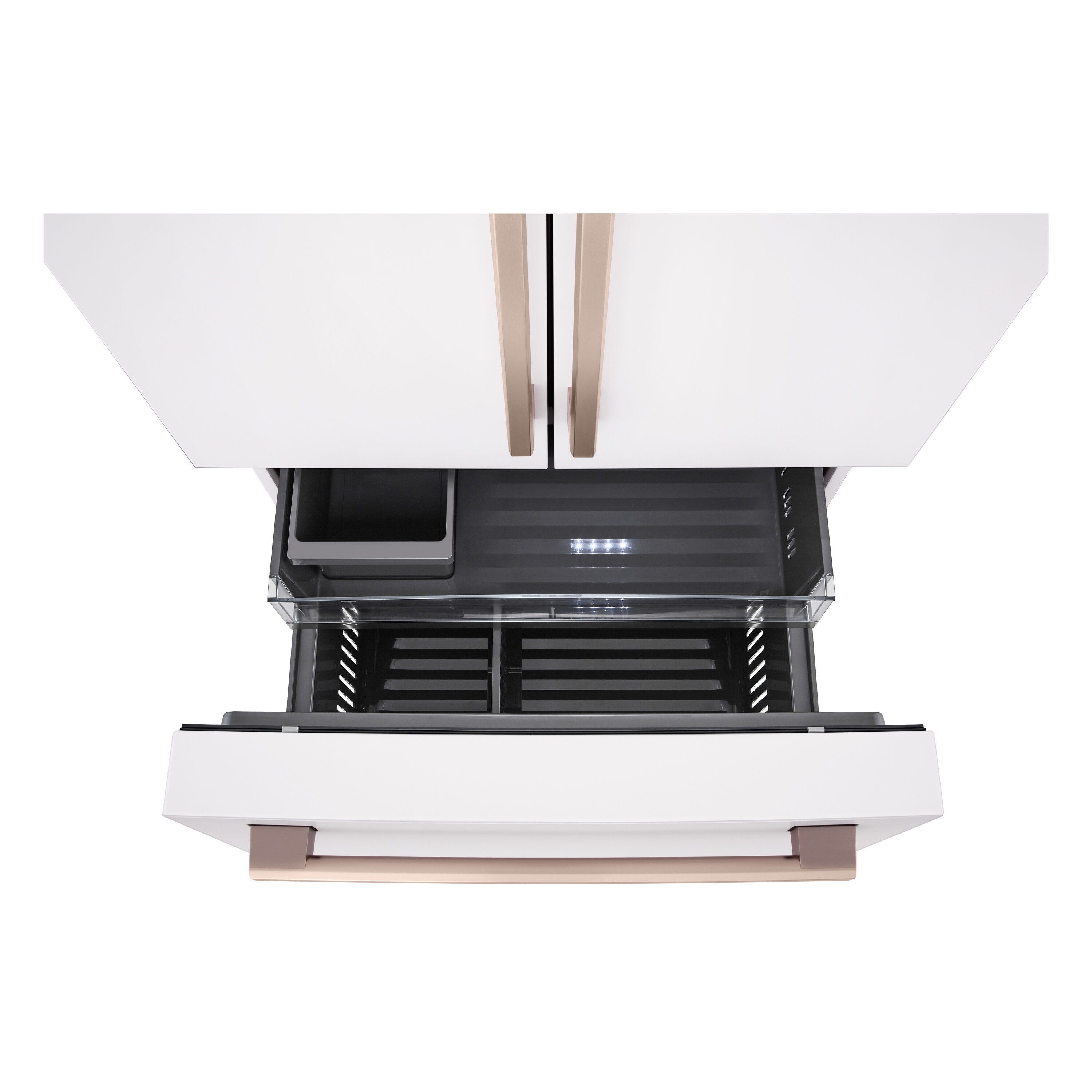 Refrigerador francés de puerta triple LG STUDIO de 26.5 pies cúbicos de profundidad de mostrador, con fabricador de hielo y dispensador de agua (blanco esencia) compatible con tecnología inteligente, certificado ENERGY STAR SRFB27W3