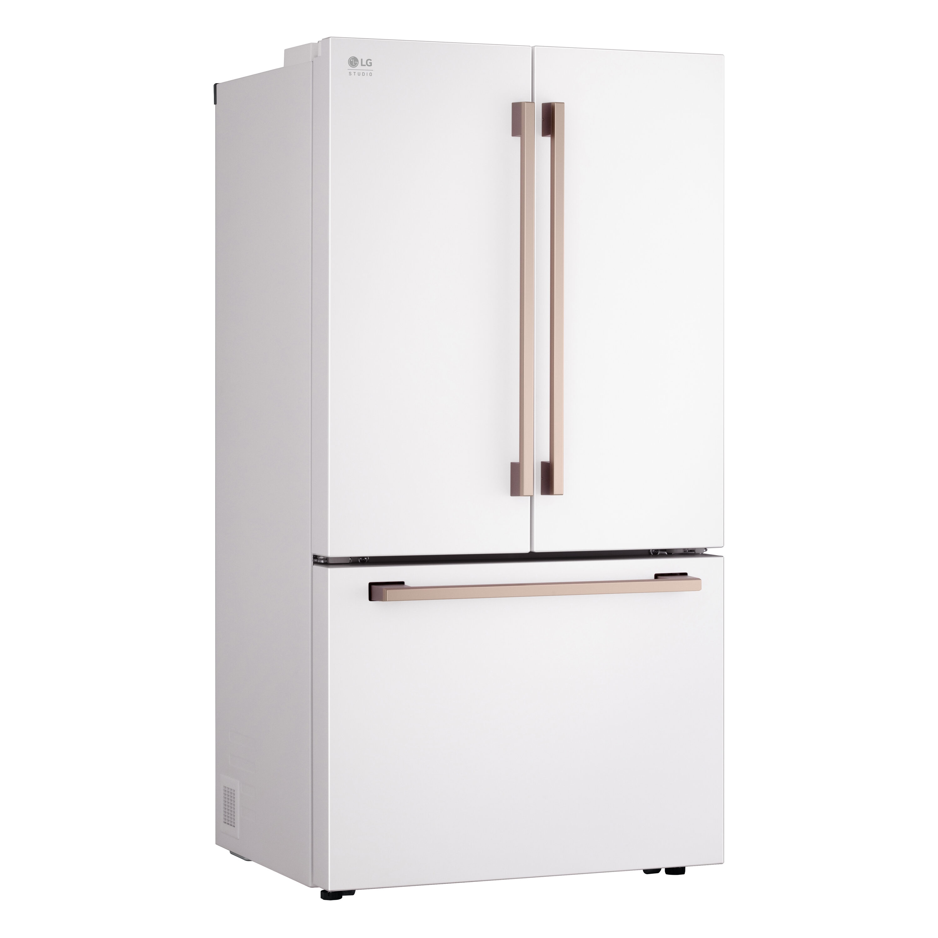 Refrigerador francés de puerta triple LG STUDIO de 26.5 pies cúbicos de profundidad de mostrador, con fabricador de hielo y dispensador de agua (blanco esencia) compatible con tecnología inteligente, certificado ENERGY STAR SRFB27W3
