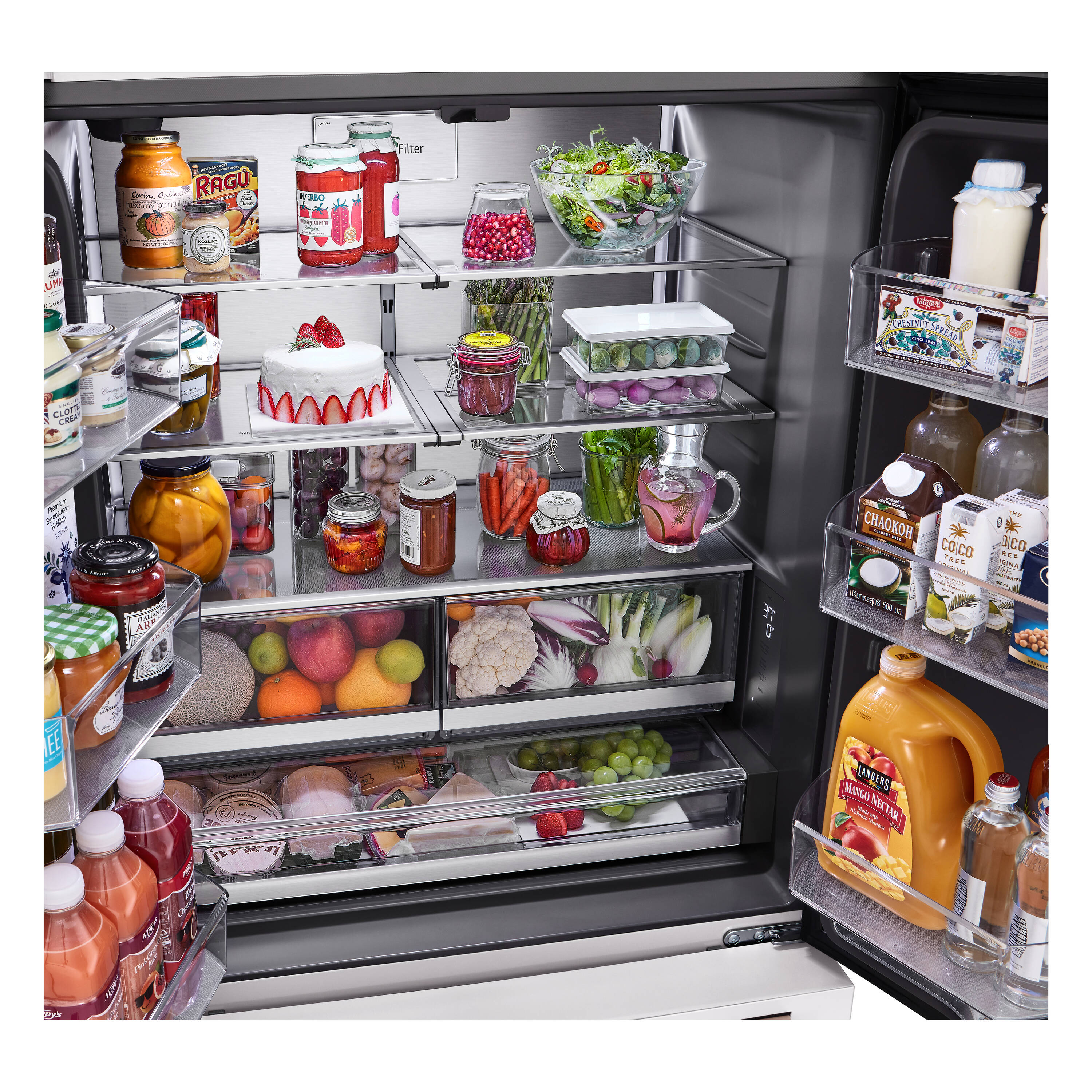 Refrigerador francés de puerta triple LG STUDIO de 26.5 pies cúbicos de profundidad de mostrador, con fabricador de hielo y dispensador de agua (blanco esencia) compatible con tecnología inteligente, certificado ENERGY STAR SRFB27W3