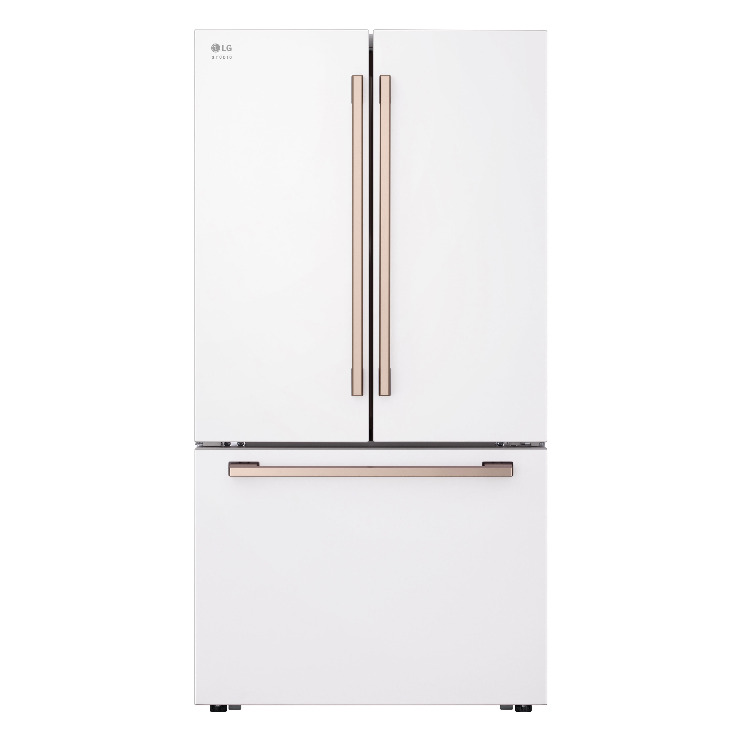 Refrigerador francés de puerta triple LG STUDIO de 26.5 pies cúbicos de profundidad de mostrador, con fabricador de hielo y dispensador de agua (blanco esencia) compatible con tecnología inteligente, certificado ENERGY STAR SRFB27W3
