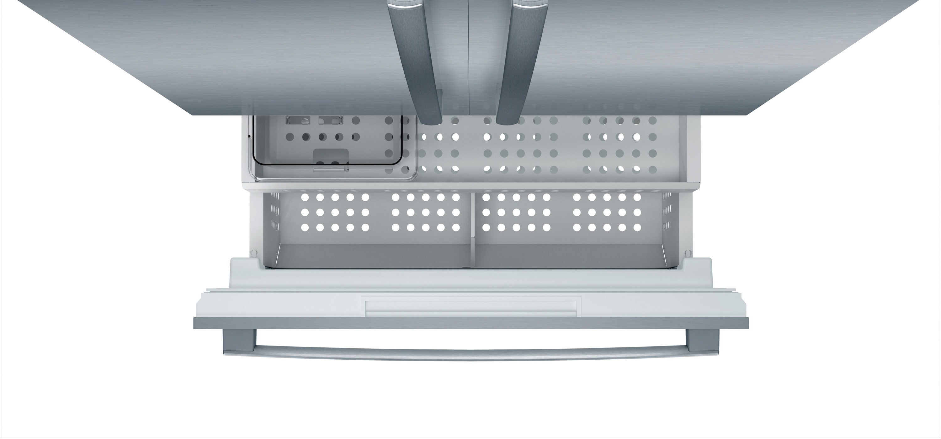 Refrigerador empotrado de 3 puertas francesas de acero inoxidable de la Serie Bosch Counter-Depth Benchmark de 19.4 pies cúbicos con fabricador de hielo, certificado ENERGY STAR B36BT935NS.