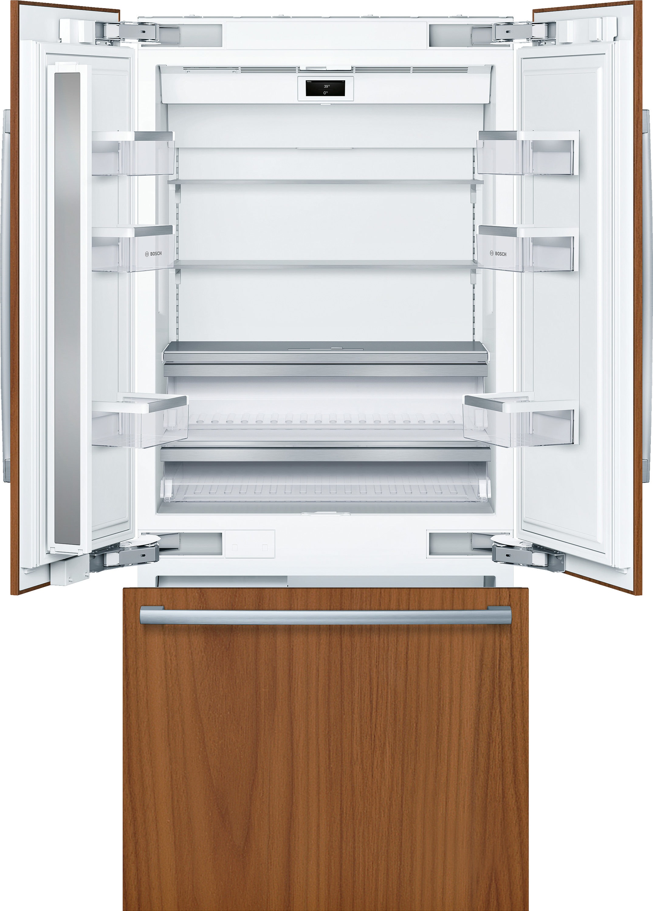 Refrigerador empotrado de puerta francesa de 19.4 pies cúbicos de la serie Bosch Counter-Depth Benchmark con fabricador de hielo (Multi) Certificado ENERGY STAR B36IT905NP