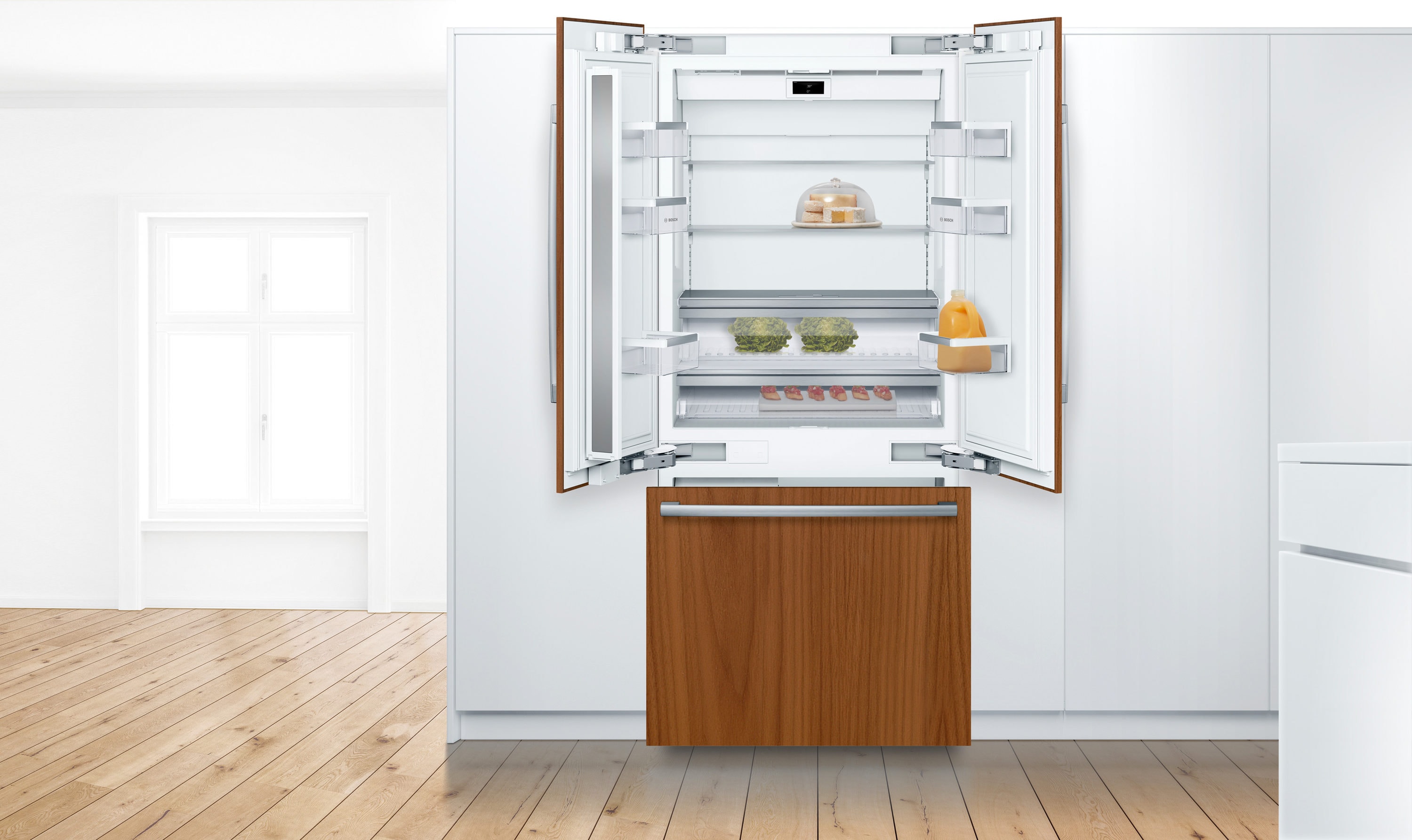 Refrigerador empotrado de puerta francesa de 19.4 pies cúbicos de la serie Bosch Counter-Depth Benchmark con fabricador de hielo (Multi) Certificado ENERGY STAR B36IT905NP