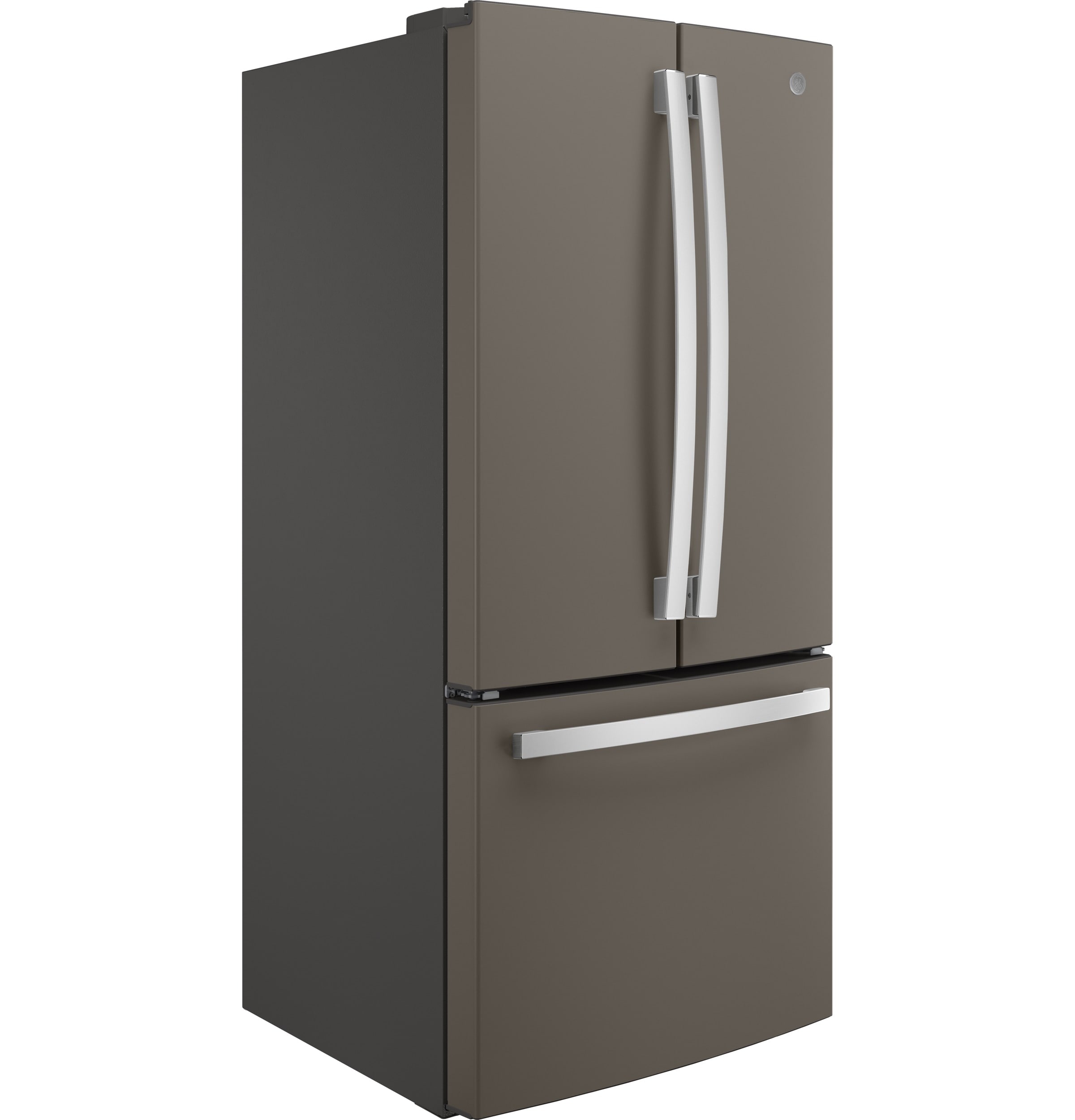 Refrigerador francés de 3 puertas GE de 18.6 pies cúbicos de profundidad de mostrador con fabricador de hielo y dispensador de agua (Gris pizarra) con certificación ENERGY STAR GWE19JMLES