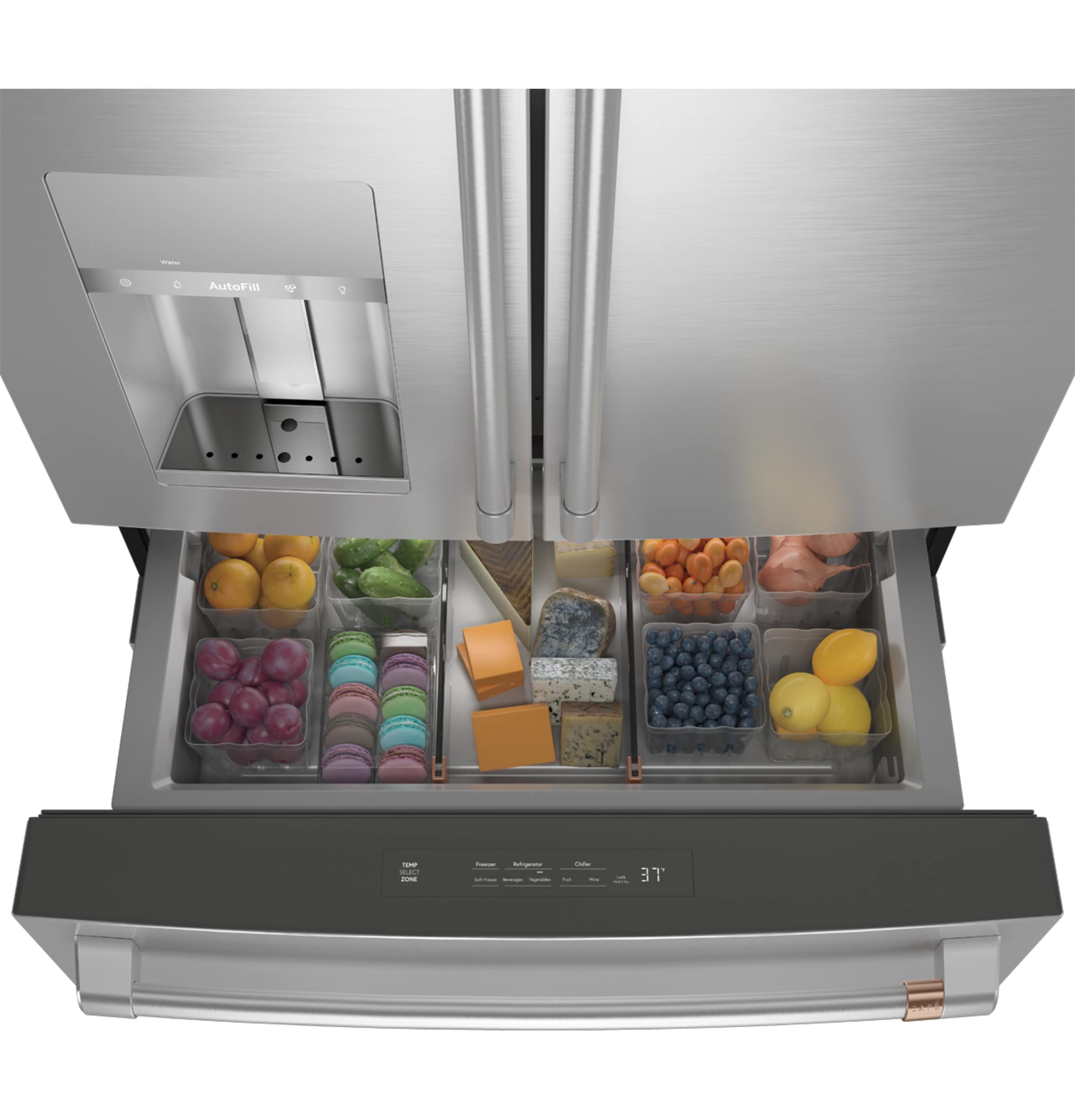 Refrigerador Francés de 4 Puertas de Profundidad Estándar de 27.8 pies cúbicos, Compatible con Smart, con Dispensador de Hielo y Agua ( Acero Inoxidable ) Certificado ENERGY STAR CVE28DP2NS1