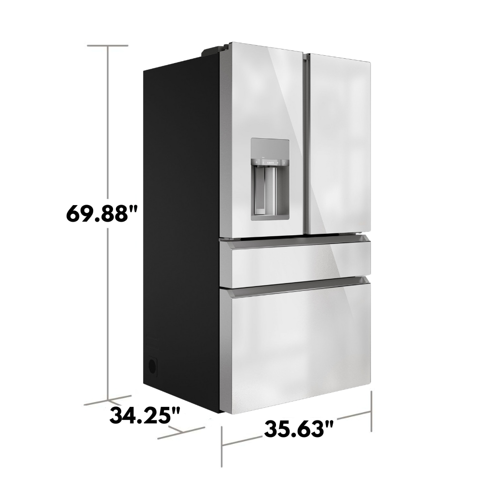 Refrigerador Francés de 4 puertas compatible con Smart, con dispensador de agua e hielo (vidrio platino) - Certificado ENERGY STAR de 27.8 pies cúbicos de profundidad estándar y moderno de vidrio.