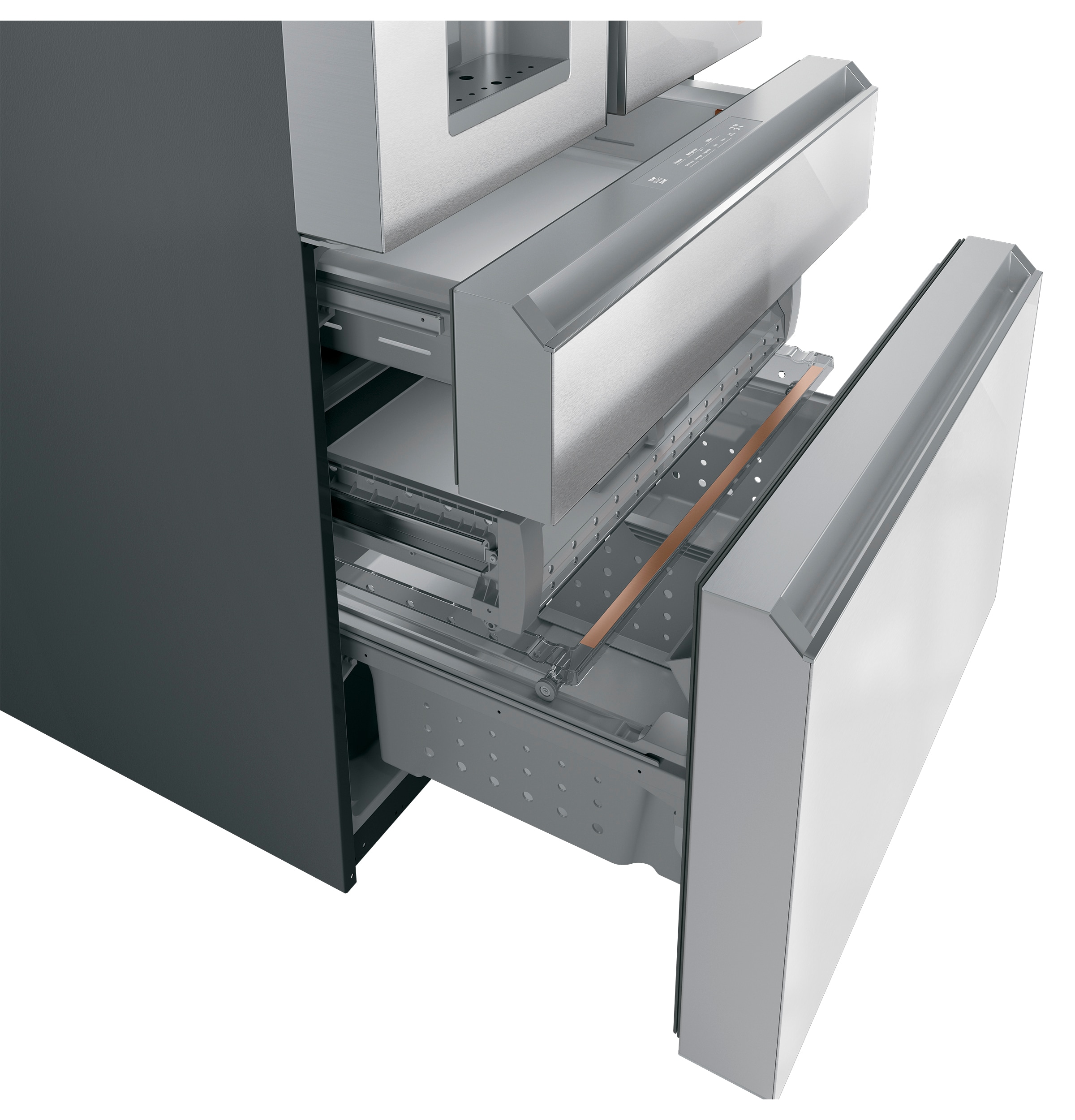 Refrigerador Francés de 4 puertas compatible con Smart, con dispensador de agua e hielo (vidrio platino) - Certificado ENERGY STAR de 27.8 pies cúbicos de profundidad estándar y moderno de vidrio.