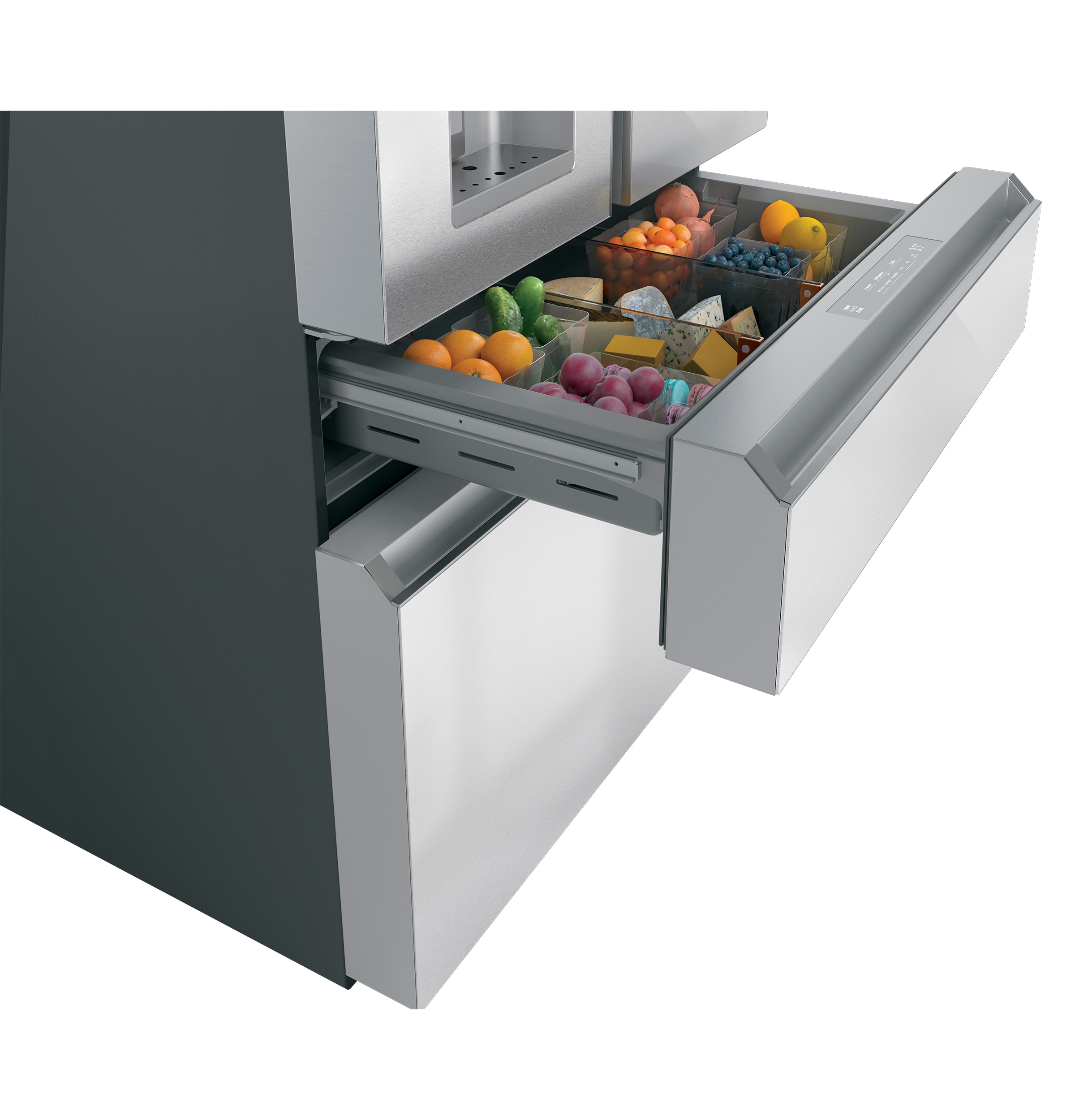 Refrigerador Francés de 4 puertas compatible con Smart, con dispensador de agua e hielo (vidrio platino) - Certificado ENERGY STAR de 27.8 pies cúbicos de profundidad estándar y moderno de vidrio.