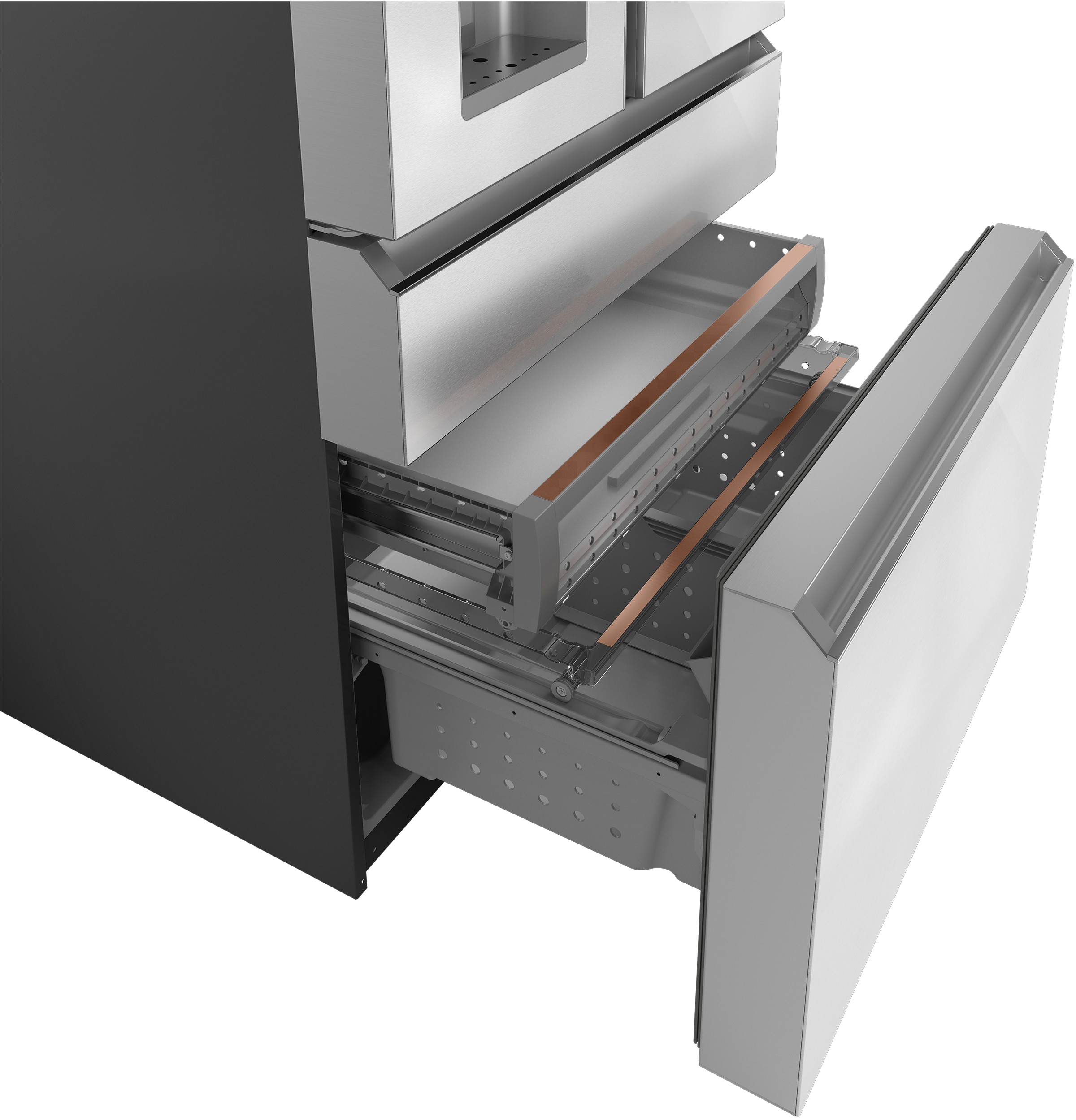 Refrigerador Francés de 4 puertas compatible con Smart, con dispensador de agua e hielo (vidrio platino) - Certificado ENERGY STAR de 27.8 pies cúbicos de profundidad estándar y moderno de vidrio.