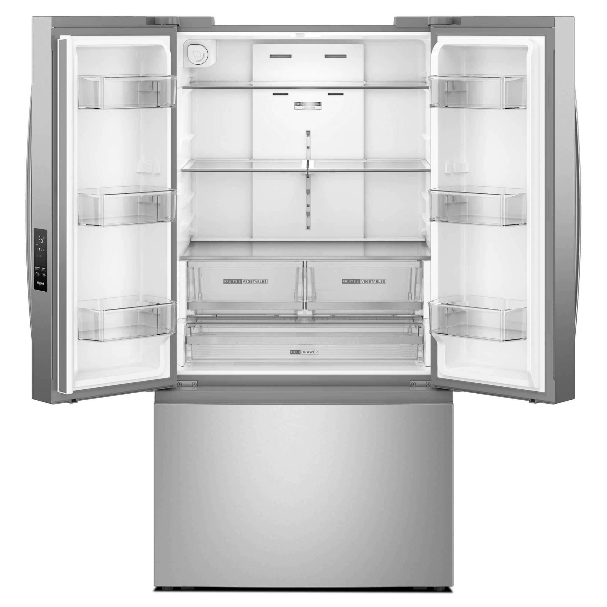 Refrigerador de Puertas Francesas Whirlpool de 30.53 pies cúbicos con Fabricador de Hielo (Acabado de Acero Inoxidable Resistente a Huellas Dactilares) CERTIFICADO ENERGY STAR WRFF3136SZ