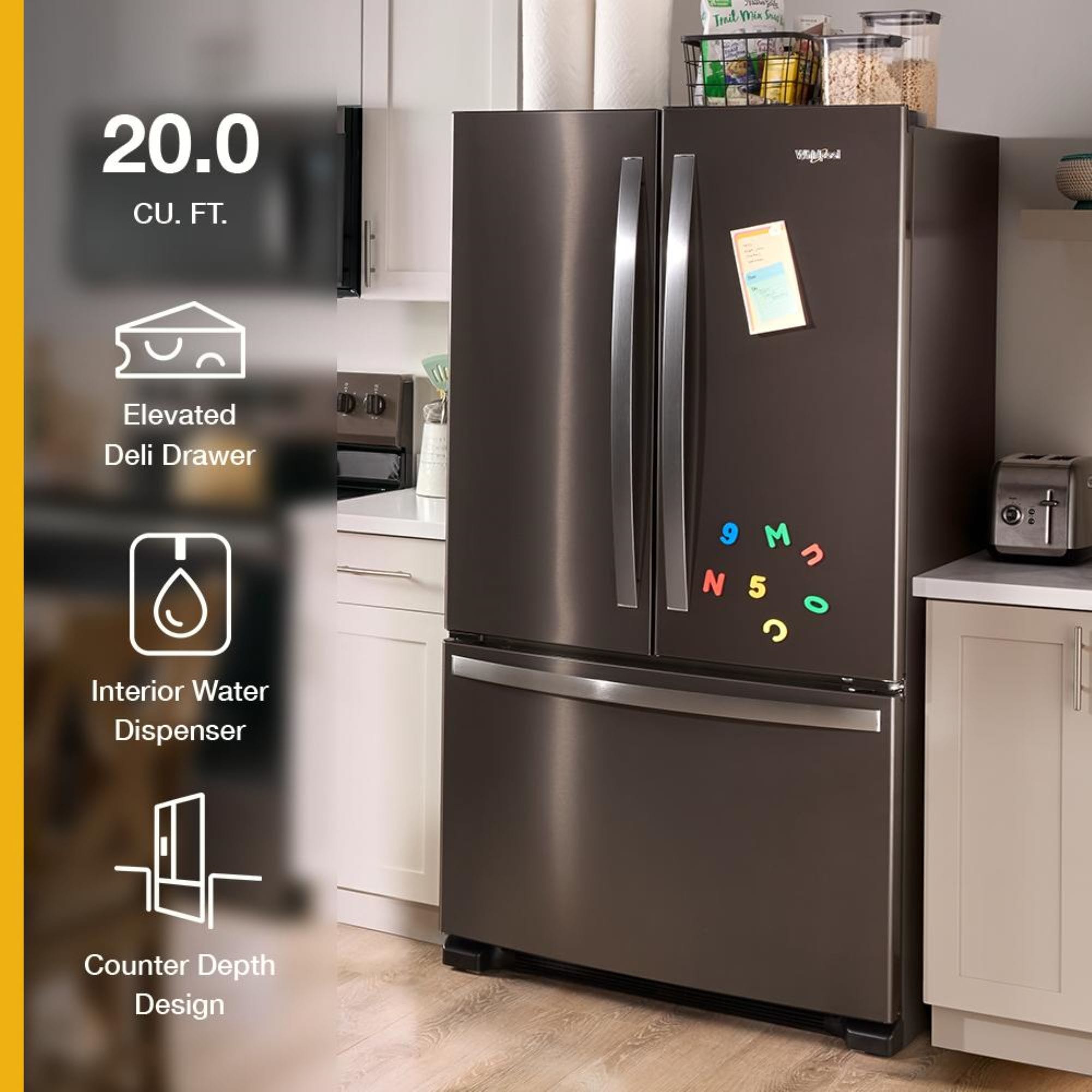 Refrigerador francés de puertas triples de 20 pies cúbicos de profundidad con fabricador de hielo (blanco) certificado ENERGY STAR - Whirlpool WRFC2036RW