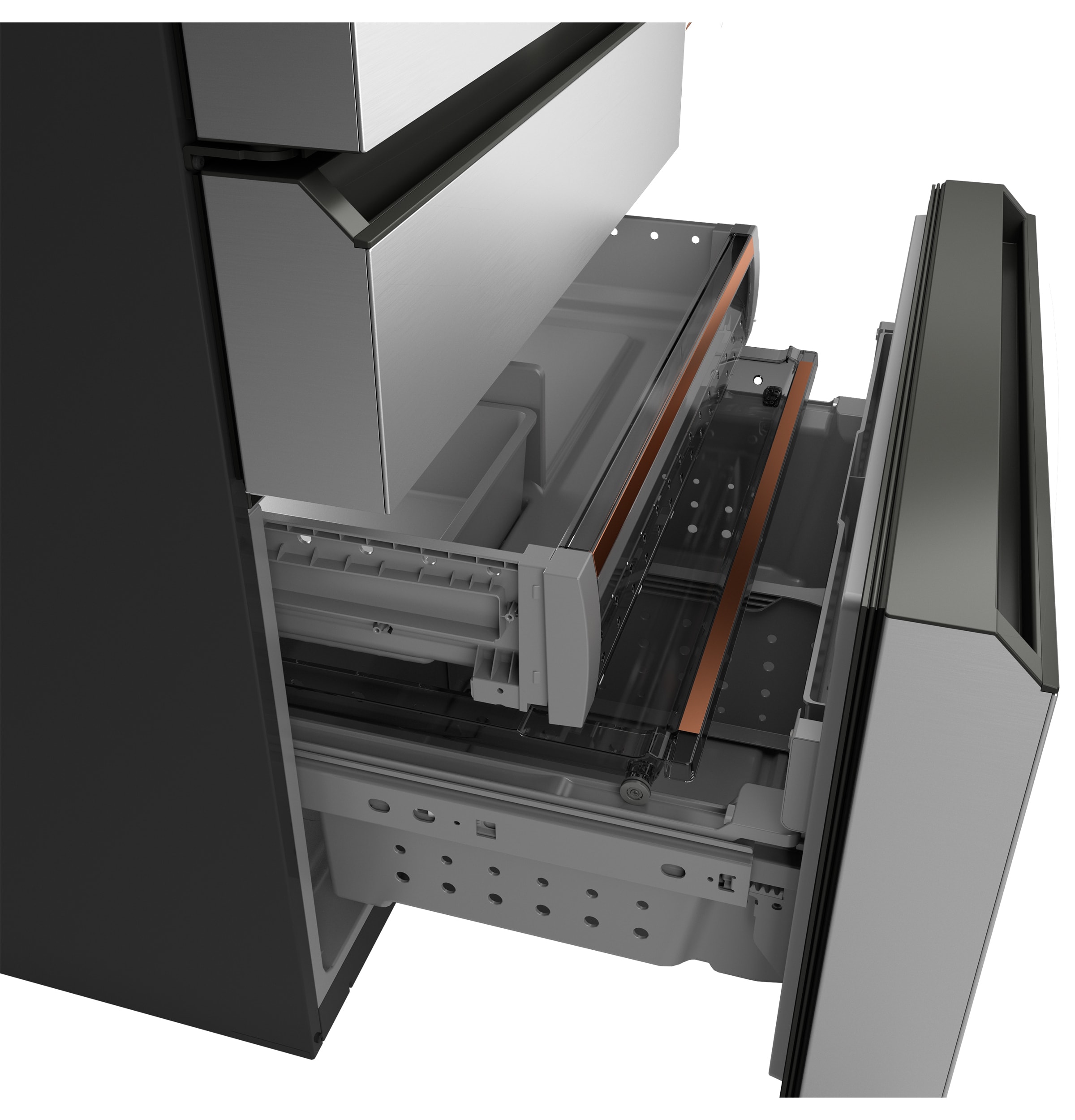 Refrigerador francés de puerta inteligente compatible con cafetería de 23.2 pies cúbicos de profundidad de mostrador con fabricador de hielo y dispensador de agua (vidrio platino) Certificado ENERGY STAR CJE23DM5WS5.