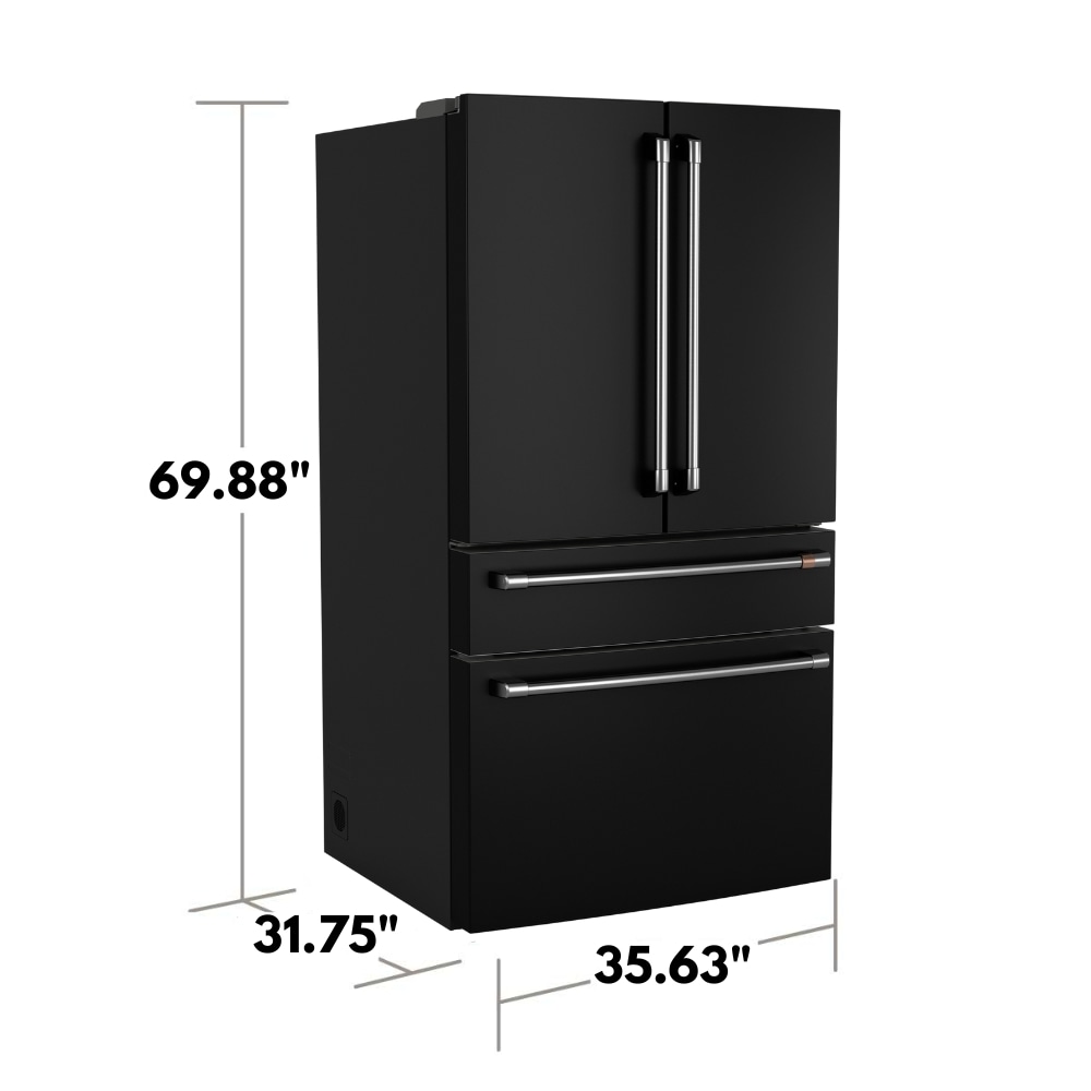 Refrigerador francés de 23.2 pies cúbicos con profundidad de mostrador y 4 puertas inteligente compatible con hielera y dispensador de agua (negro mate) Certificado ENERGY STAR