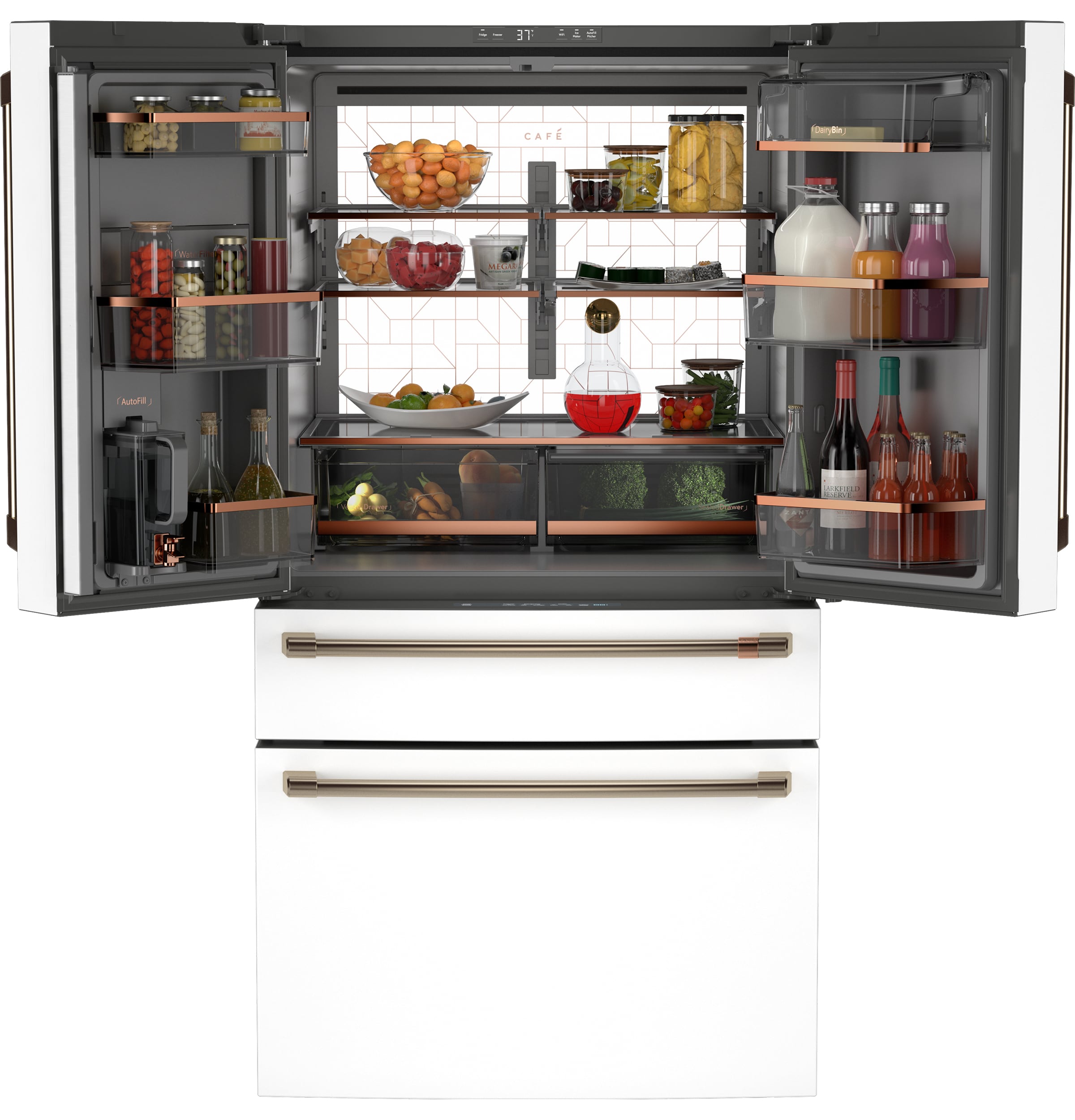 Refrigerador de Puertas Francesas Inteligente Compatible con Café Counter-Depth de 23.2 pies cúbicos con dispensador de hielo y agua (Blanco mate) Certificado ENERGY STAR CJE23DP4WW2