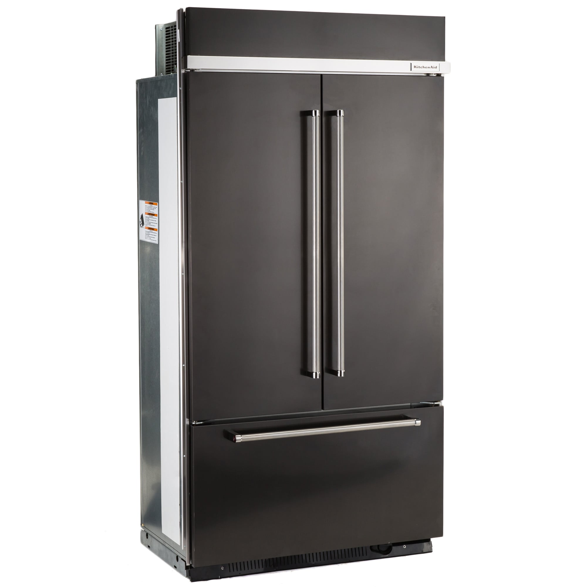 Refrigerador empotrable de puertas francesas estándar de 24.2 pies cúbicos de profundidad estándar de KitchenAid con fabricador de hielo (Negro Acero Inoxidable con PRINTSHIELD) Certificado ENERGY STAR KBFN502EBS