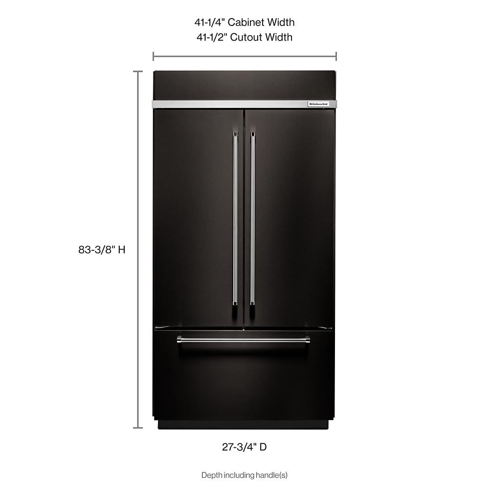 Refrigerador empotrable de puertas francesas estándar de 24.2 pies cúbicos de profundidad estándar de KitchenAid con fabricador de hielo (Negro Acero Inoxidable con PRINTSHIELD) Certificado ENERGY STAR KBFN502EBS