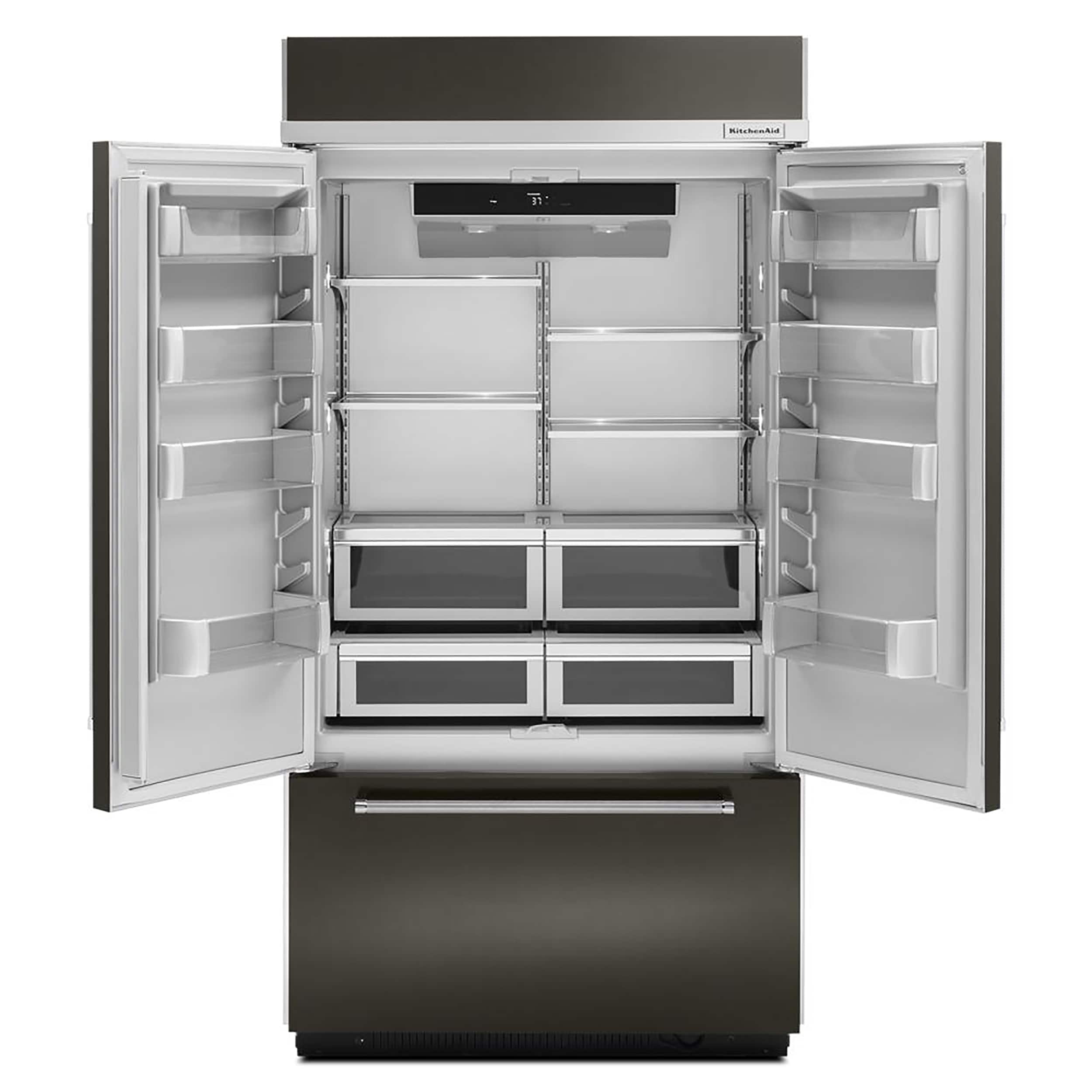 Refrigerador empotrado de puertas francesas con fabricador de hielo de KitchenAid de 24.2 pies cúbicos de profundidad estándar, con Panel Ready y certificado ENERGY STAR KBFN502EPA