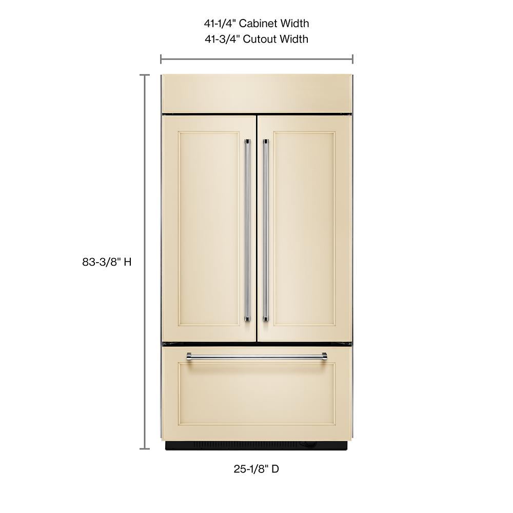 Refrigerador empotrado de puertas francesas con fabricador de hielo de KitchenAid de 24.2 pies cúbicos de profundidad estándar, con Panel Ready y certificado ENERGY STAR KBFN502EPA