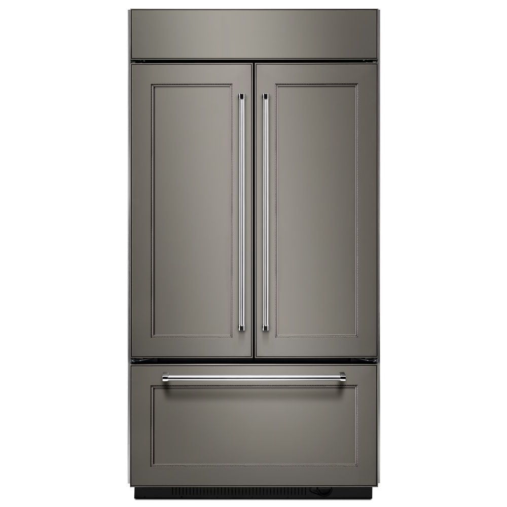 Refrigerador empotrado de puertas francesas con fabricador de hielo de KitchenAid de 24.2 pies cúbicos de profundidad estándar, con Panel Ready y certificado ENERGY STAR KBFN502EPA