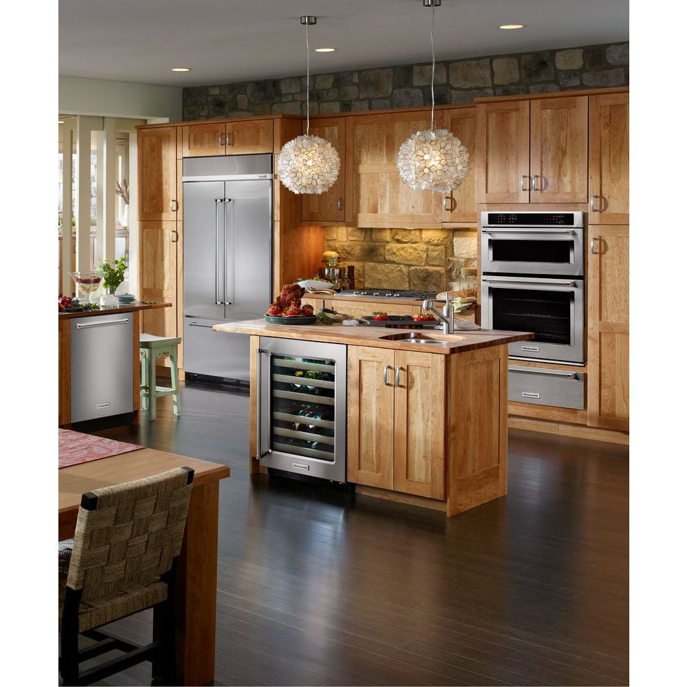 Refrigerador empotrado de puertas francesas con dispensador de hielo (acero inoxidable) certificado ENERGY STAR de 24.2 pies cúbicos de profundidad estándar de KitchenAid KBFN502ESS