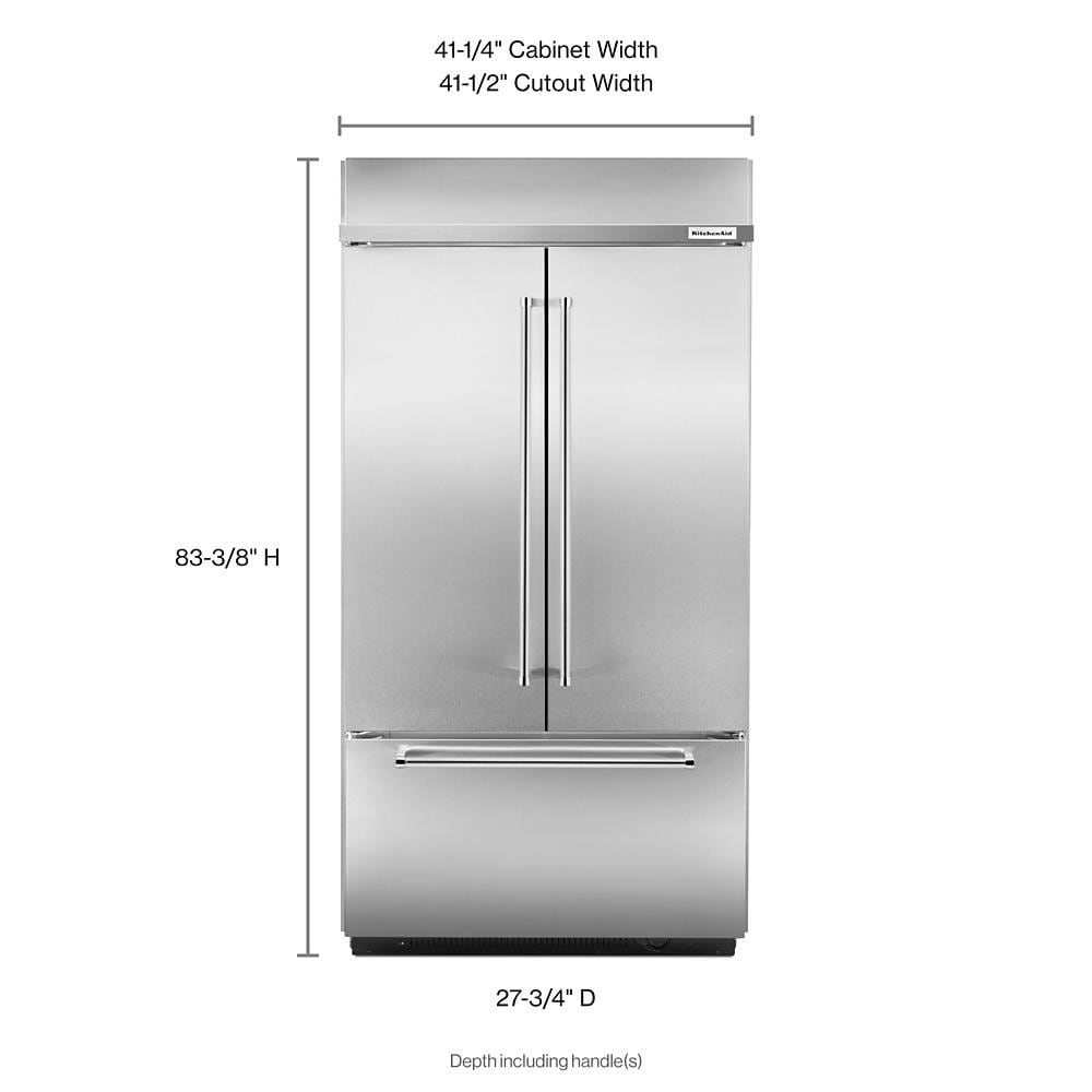 Refrigerador empotrado de puertas francesas con dispensador de hielo (acero inoxidable) certificado ENERGY STAR de 24.2 pies cúbicos de profundidad estándar de KitchenAid KBFN502ESS