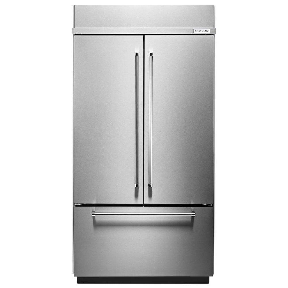 Refrigerador empotrado de puertas francesas con dispensador de hielo (acero inoxidable) certificado ENERGY STAR de 24.2 pies cúbicos de profundidad estándar de KitchenAid KBFN502ESS