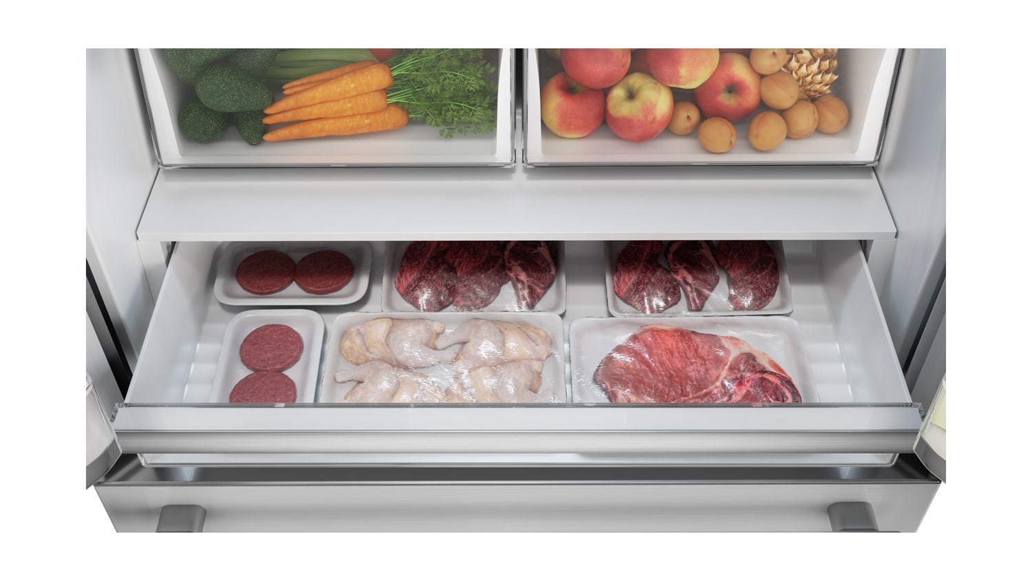 Refrigerador Francés de 4 puertas con Ice Maker y cubierta de acero inoxidable de profundidad de mostrador de 22.5 pies cúbicos con certificación ENERGY STAR