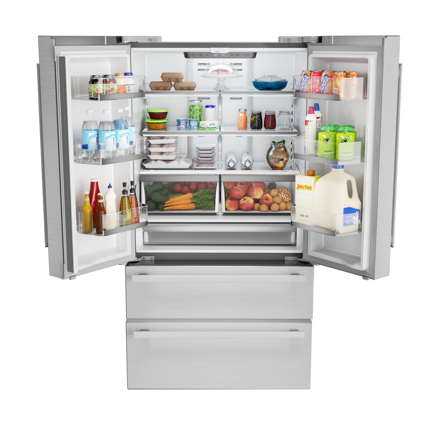 Refrigerador Francés de 4 puertas con Ice Maker y cubierta de acero inoxidable de profundidad de mostrador de 22.5 pies cúbicos con certificación ENERGY STAR