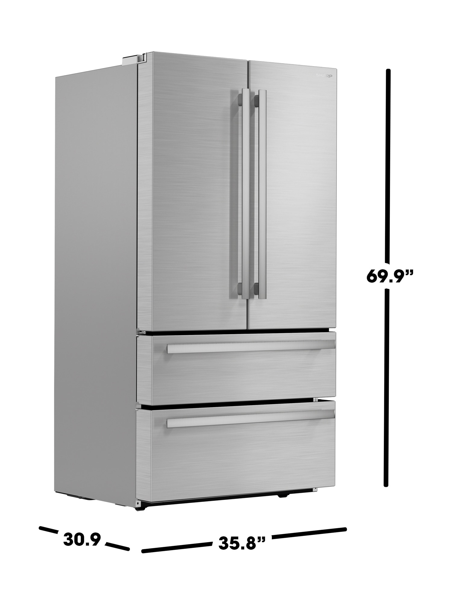 Refrigerador Francés de 4 puertas con Ice Maker y cubierta de acero inoxidable de profundidad de mostrador de 22.5 pies cúbicos con certificación ENERGY STAR