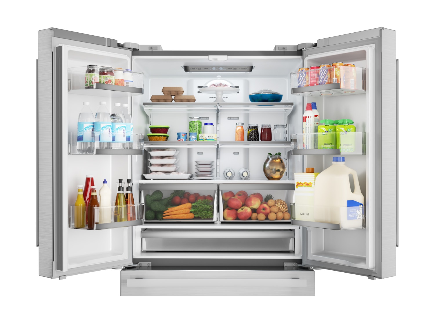 Refrigerador Francés de 4 puertas con Ice Maker y cubierta de acero inoxidable de profundidad de mostrador de 22.5 pies cúbicos con certificación ENERGY STAR